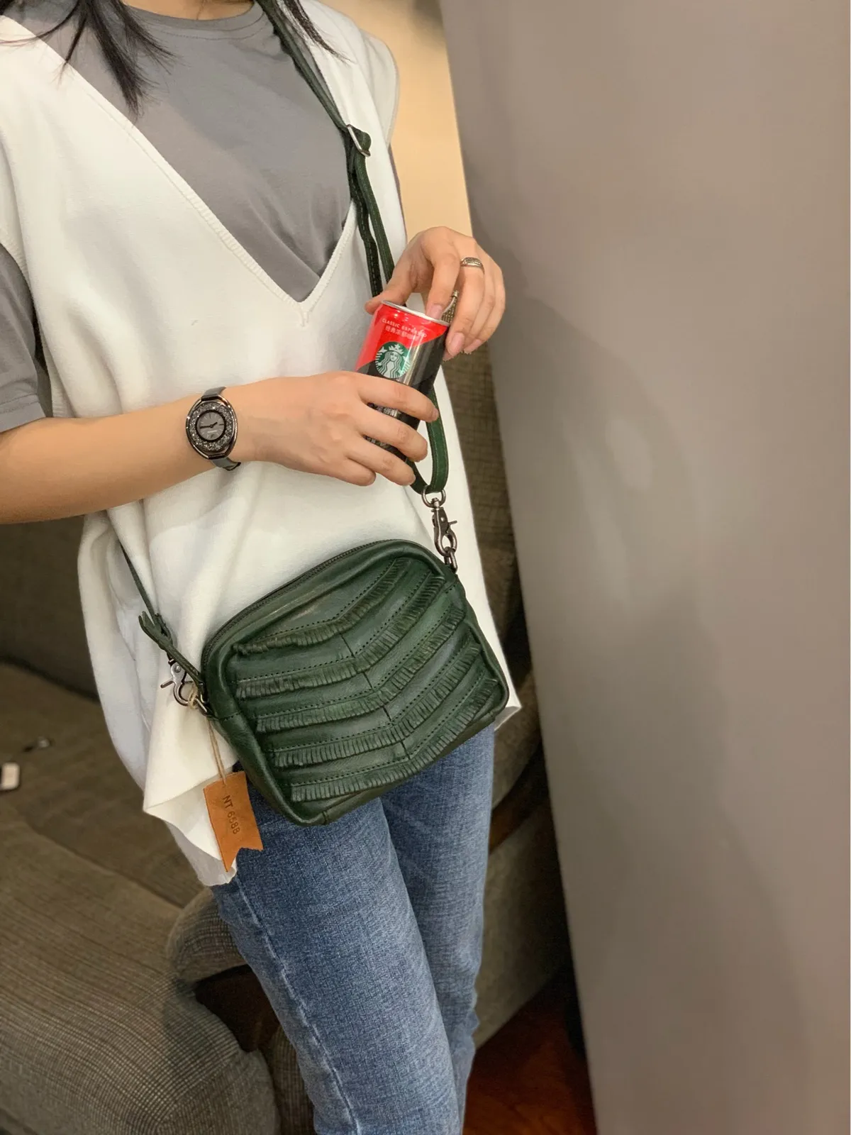 Brown Women's Small Side Bag Satchel Vintage Green Shoulder Bag Square Crossbody Bag for Ladies