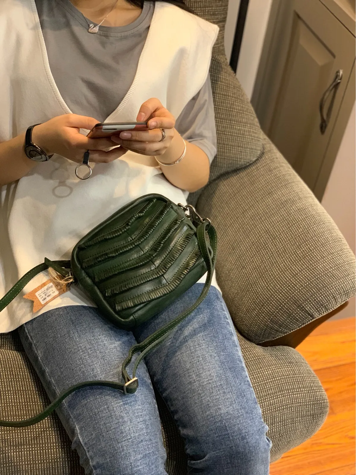 Brown Women's Small Side Bag Satchel Vintage Green Shoulder Bag Square Crossbody Bag for Ladies