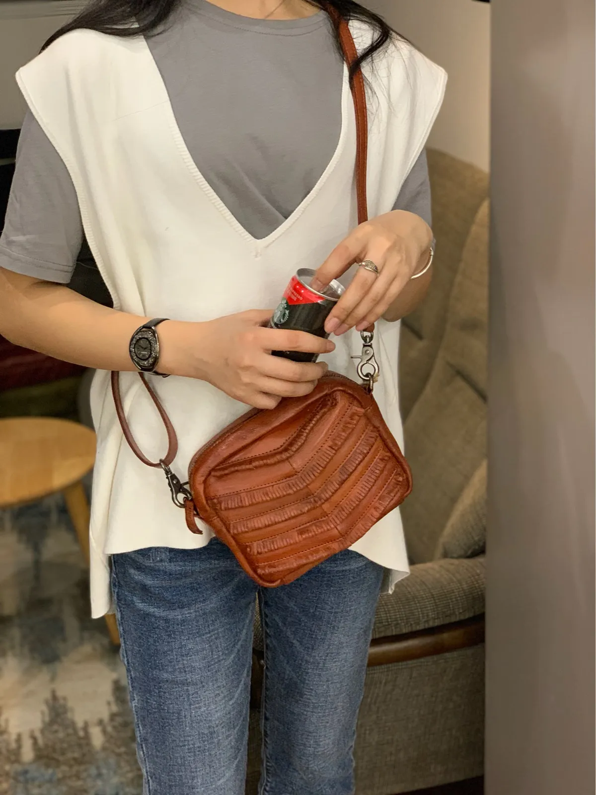 Brown Women's Small Side Bag Satchel Vintage Green Shoulder Bag Square Crossbody Bag for Ladies