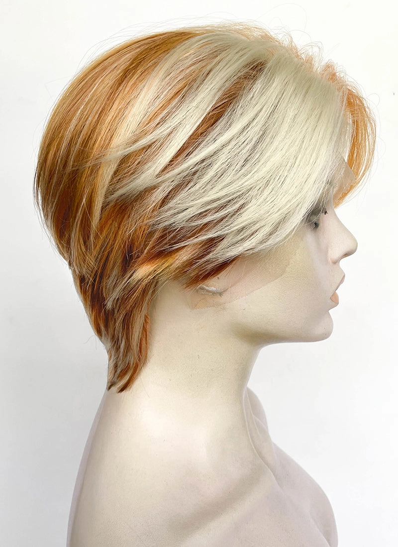 Brown Mixed Blonde Copper Straight Lace Front Synthetic Men's Wig LF8027