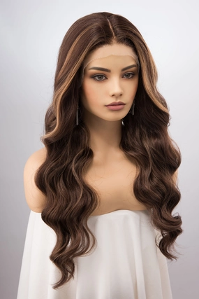 Brown with Blonde Highlights Wavy Lace Front Synthetic Wig Madeline