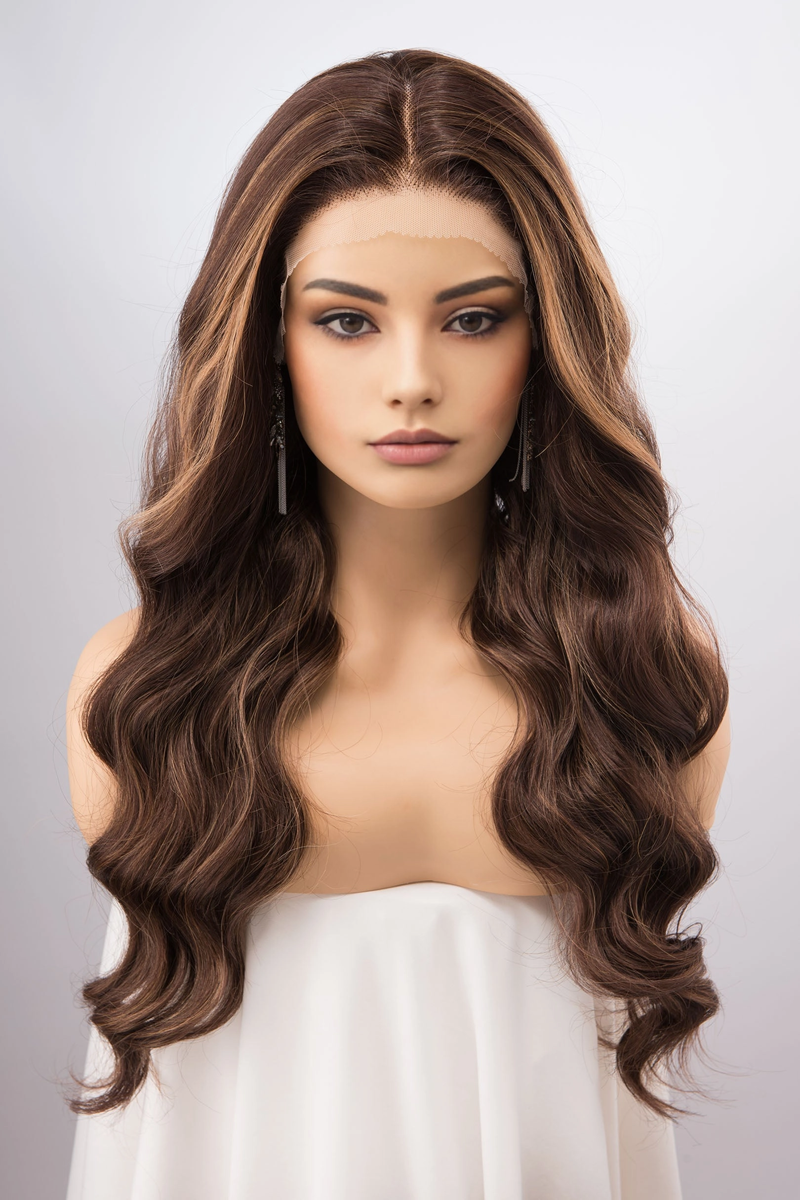 Brown with Blonde Highlights Wavy Lace Front Synthetic Wig Madeline