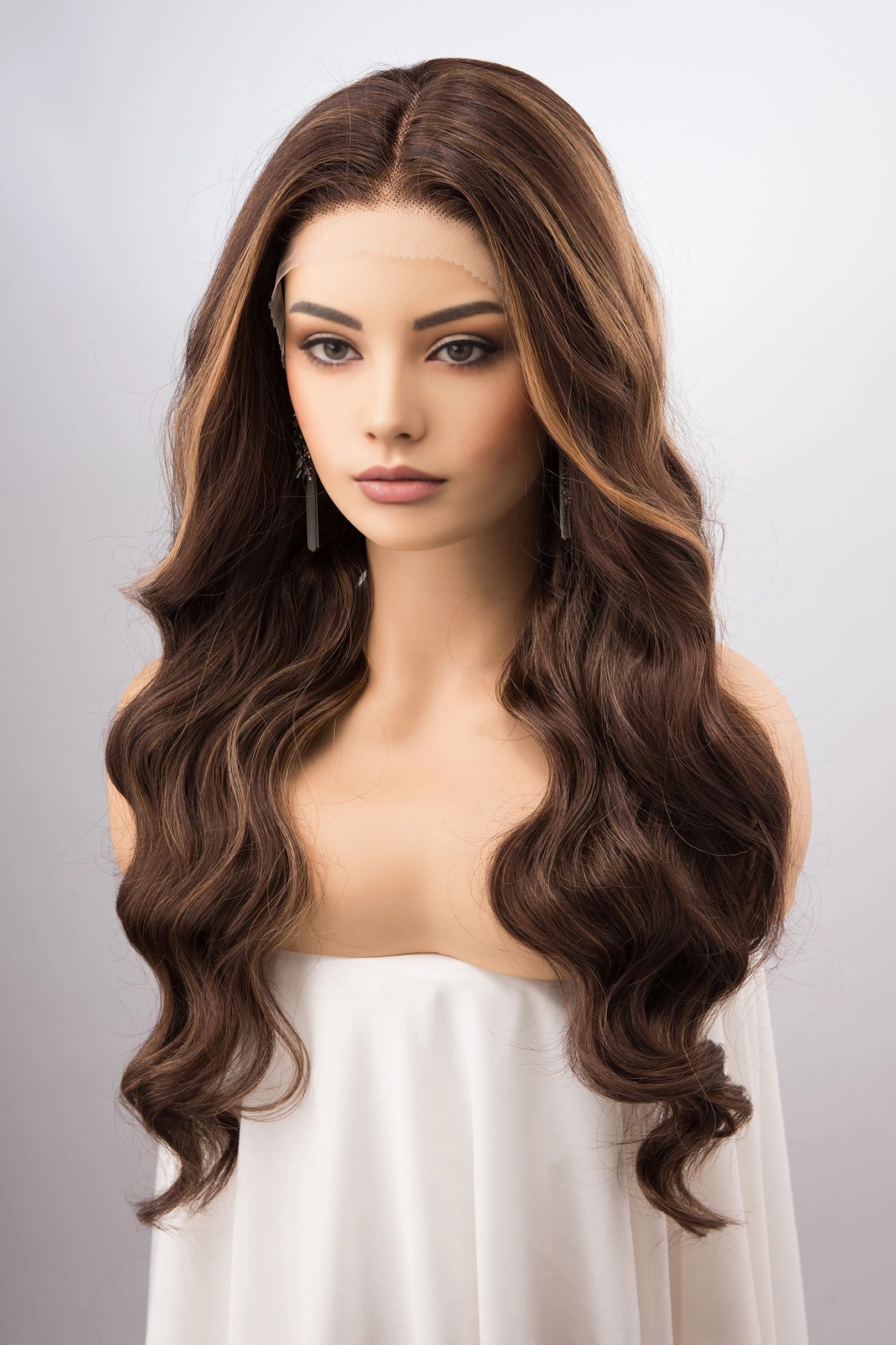 Brown with Blonde Highlights Wavy Lace Front Synthetic Wig Madeline