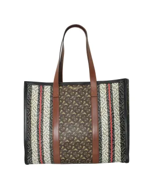 Burberry Monogram Stripe E-canvas Tote Bag In Brown Canvas