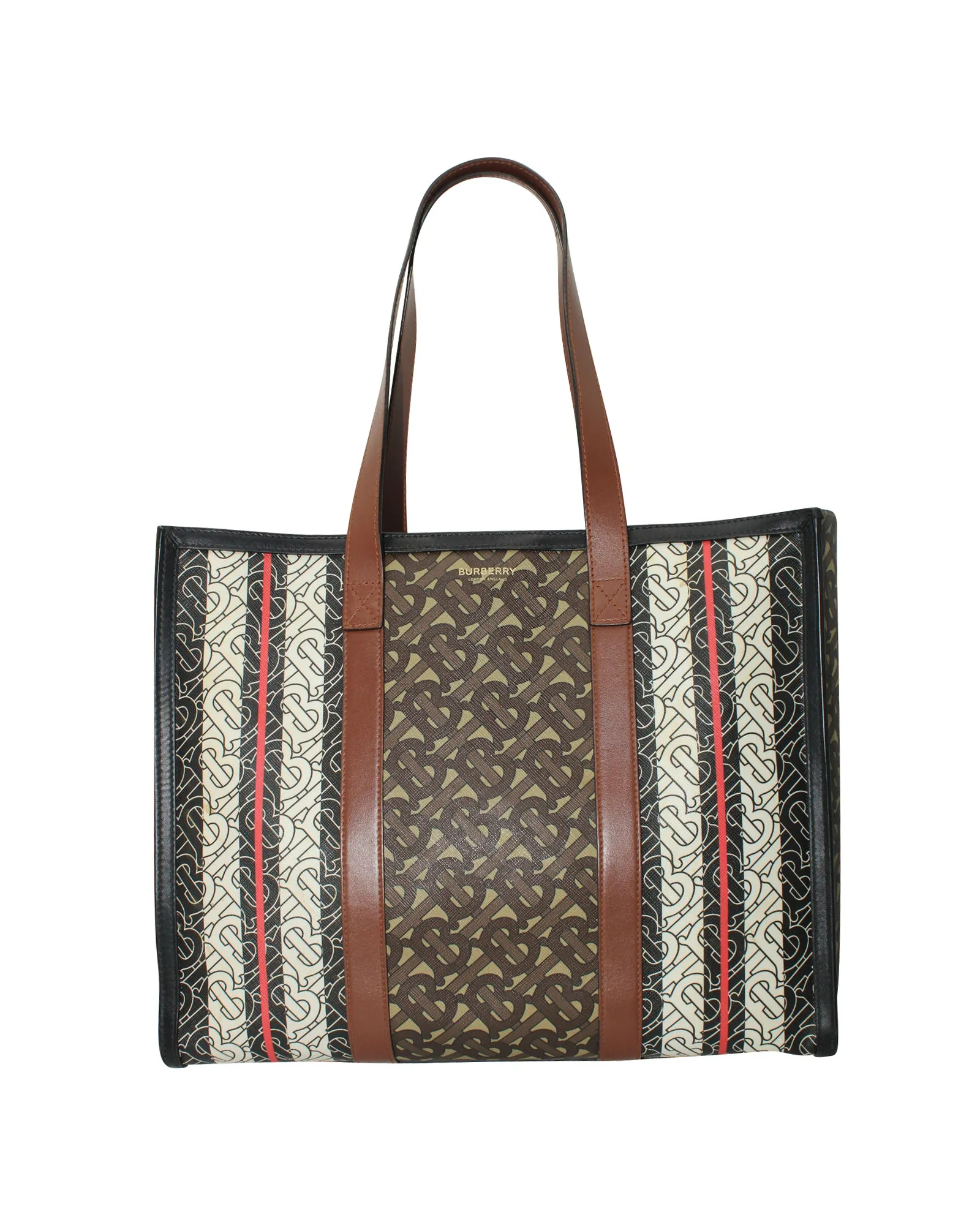 Burberry Monogram Stripe E-canvas Tote Bag In Brown Canvas
