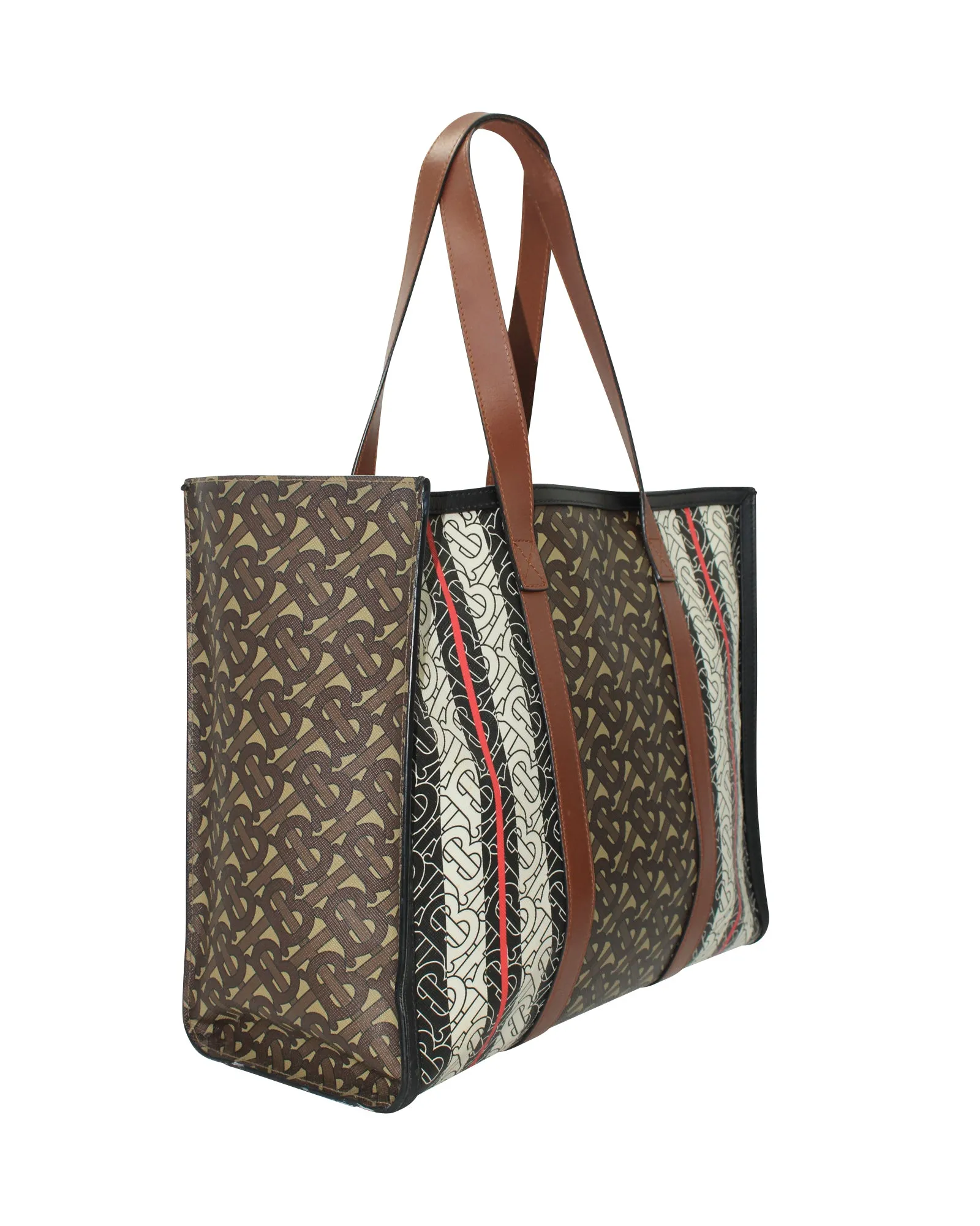 Burberry Monogram Stripe E-canvas Tote Bag In Brown Canvas