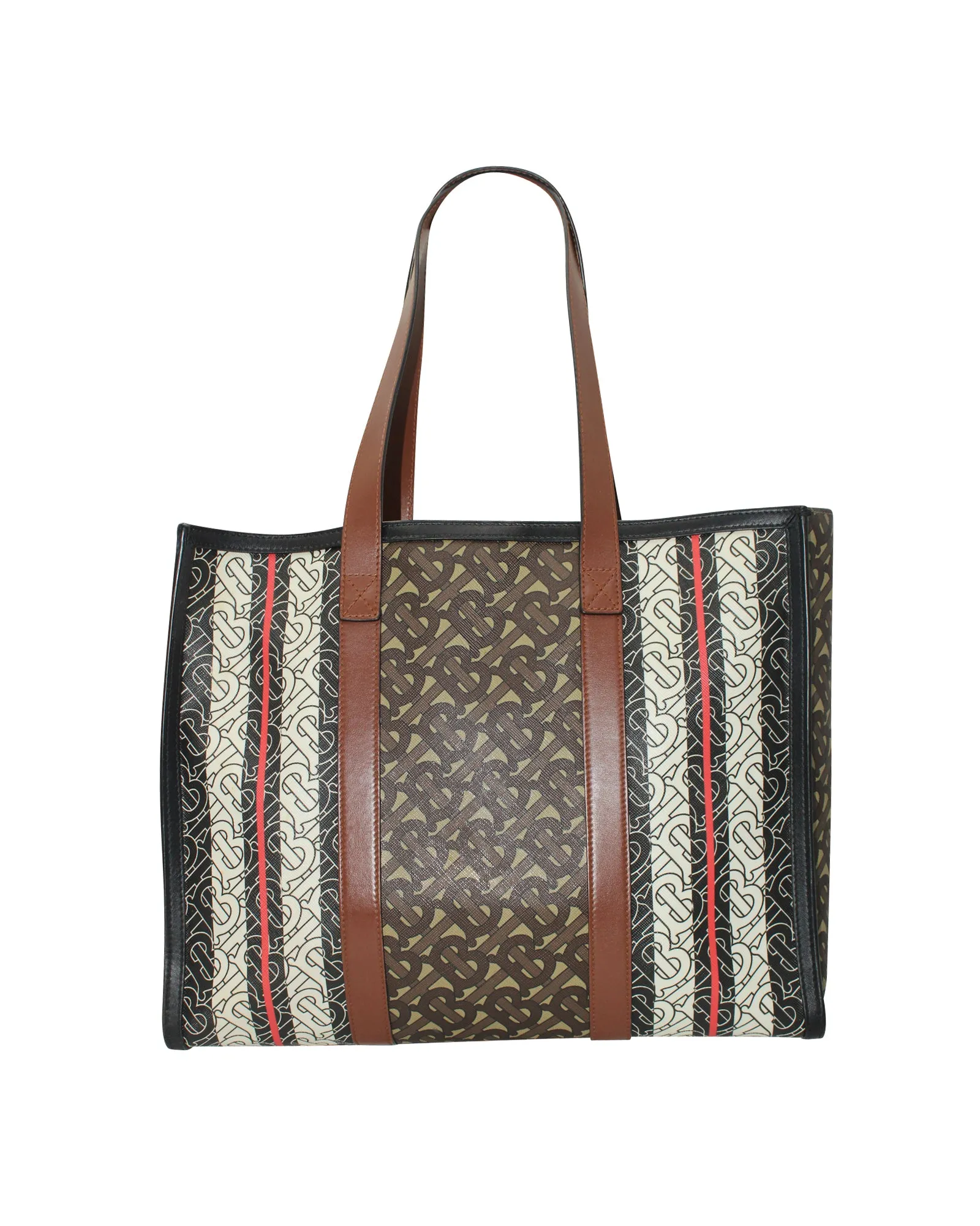 Burberry Monogram Stripe E-canvas Tote Bag In Brown Canvas