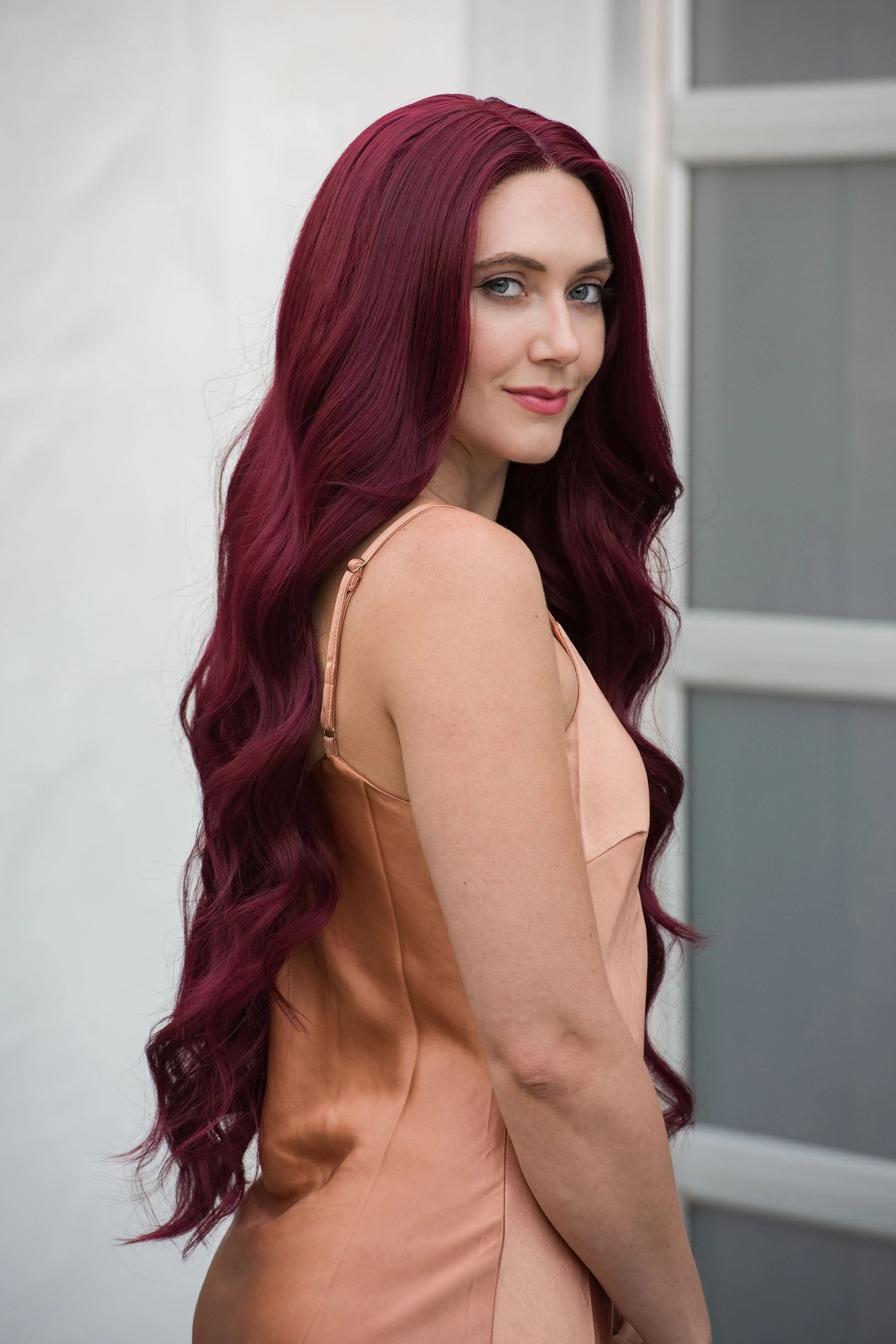 Burgundy Red Wavy Lace Front Synthetic Wig Aries