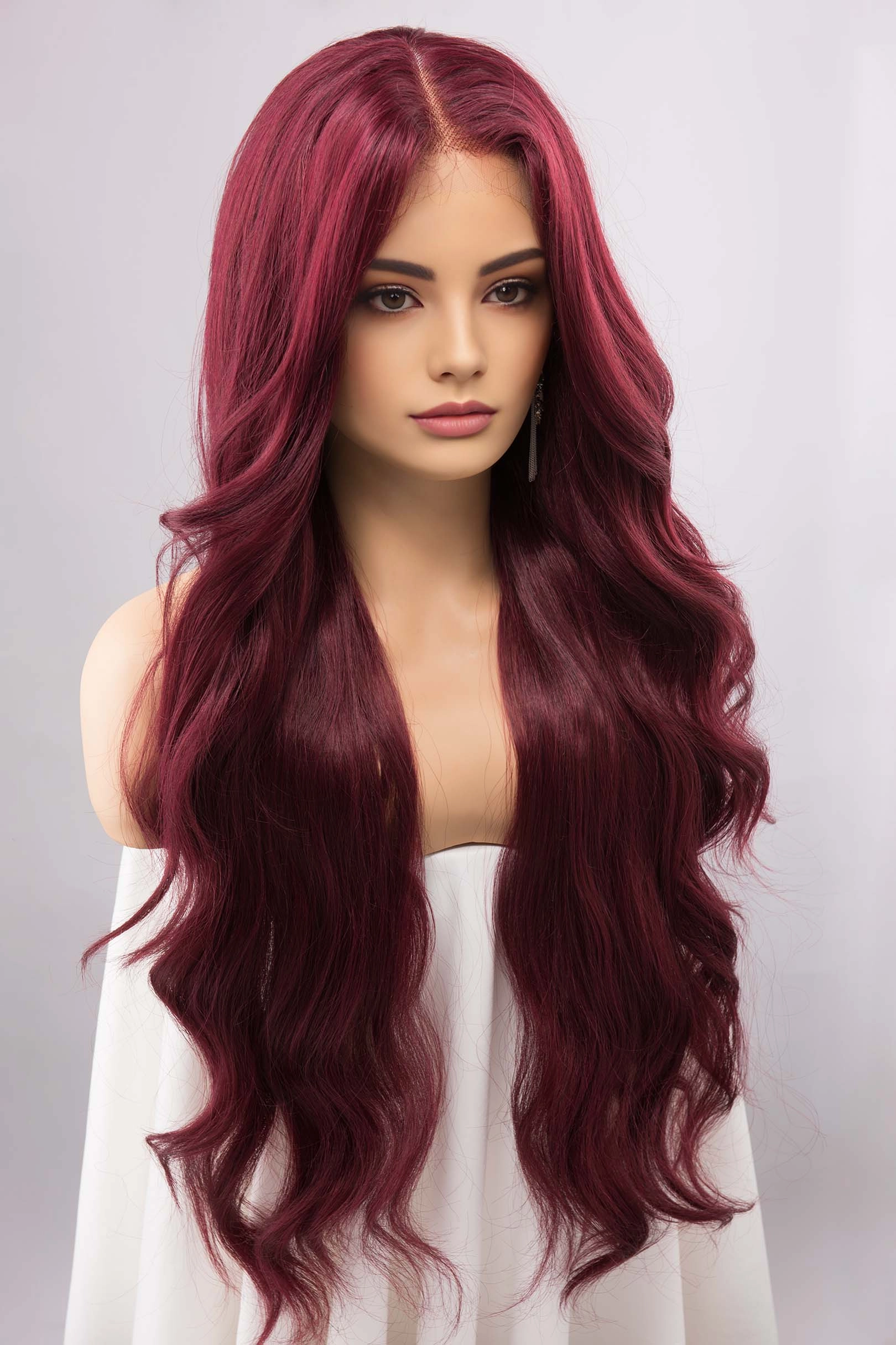 Burgundy Red Wavy Lace Front Synthetic Wig Aries Melisandre Look