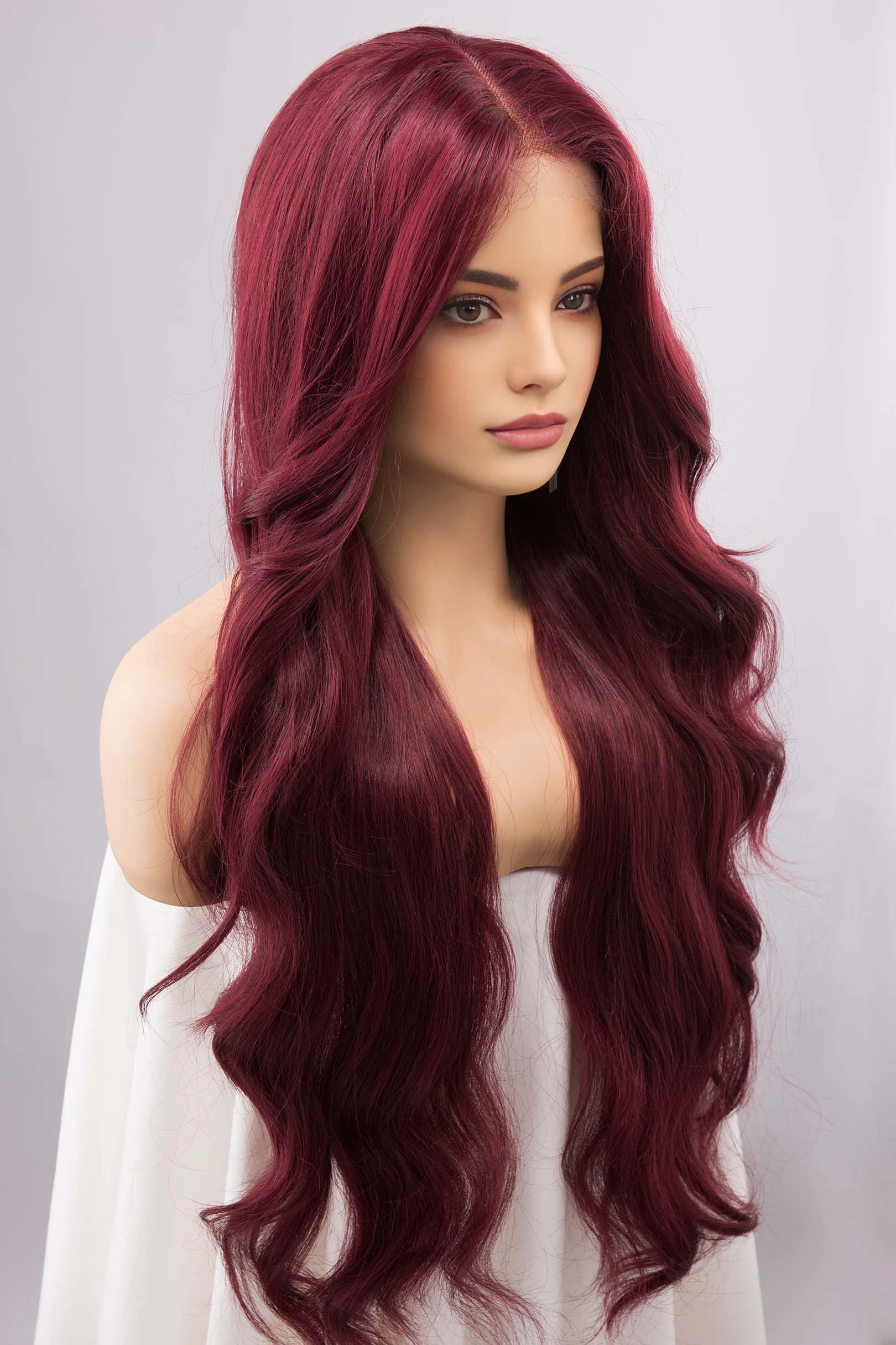 Burgundy Red Wavy Lace Front Synthetic Wig Aries Melisandre Look