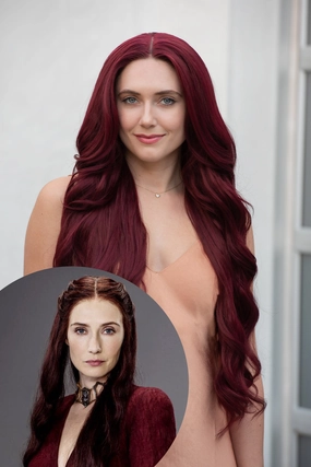 Burgundy Red Wavy Lace Front Synthetic Wig Aries Melisandre Look