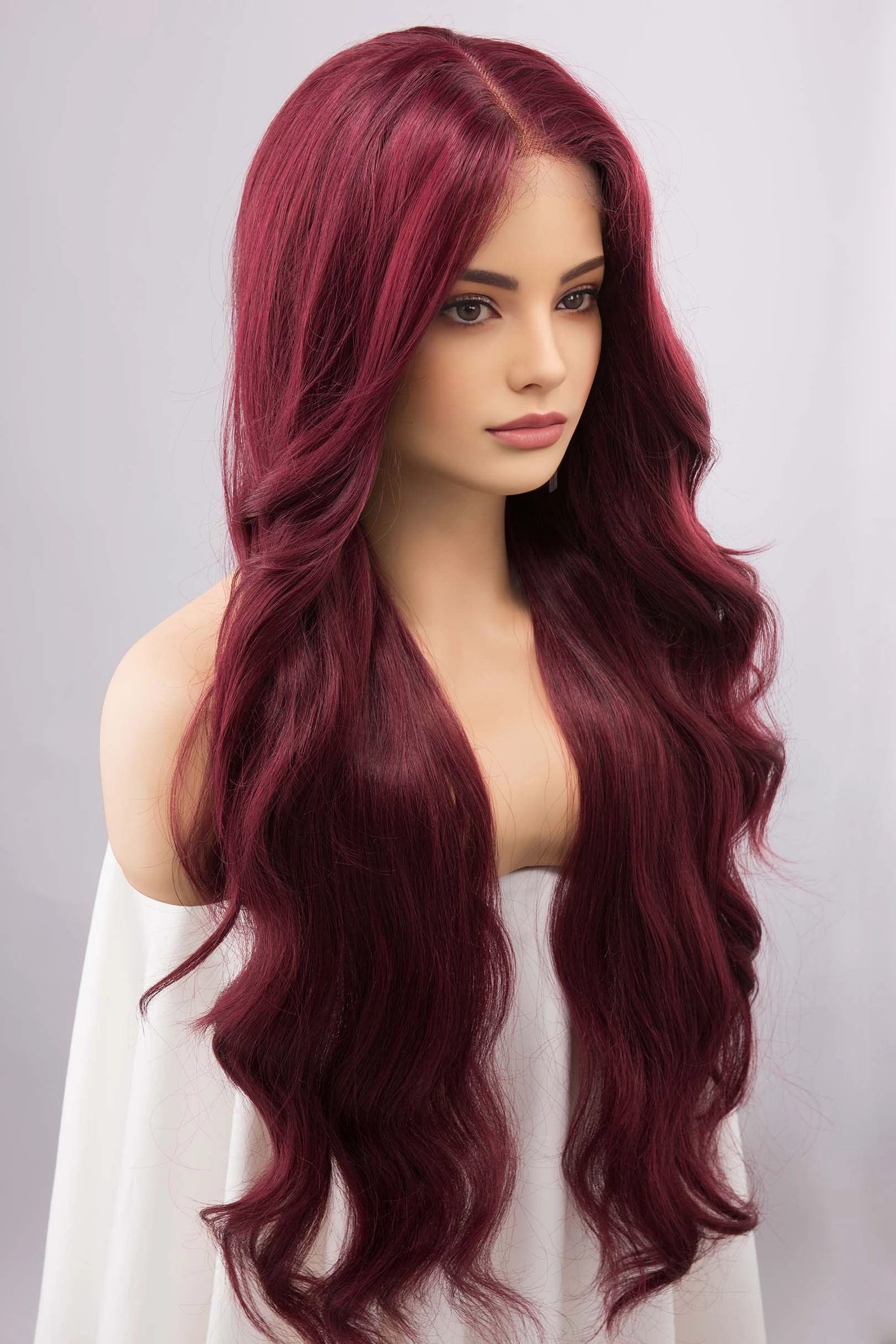 Burgundy Red Wavy Lace Front Synthetic Wig Aries
