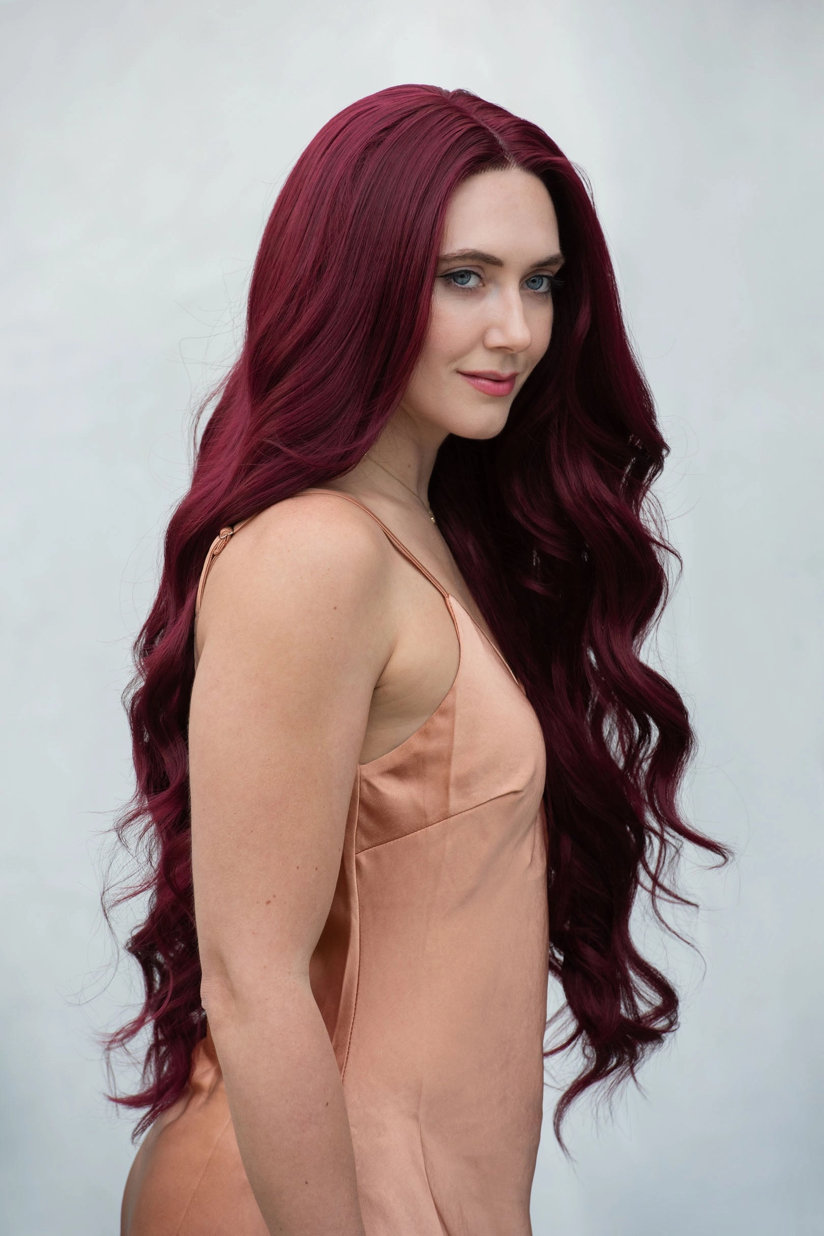 Burgundy Red Wavy Lace Front Synthetic Wig Aries