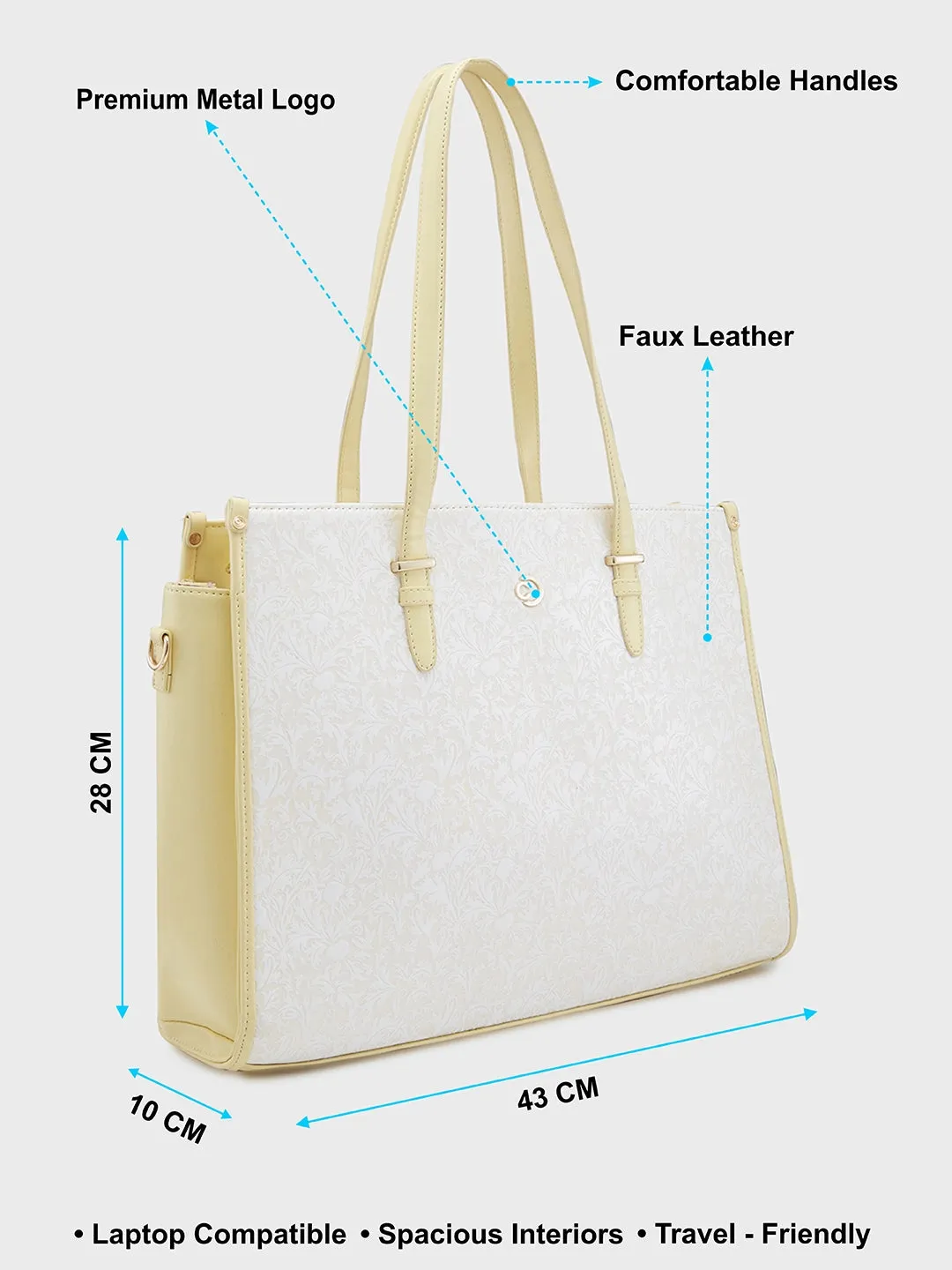 Caprese Aurora Large Yellow Tote Laptop Bag