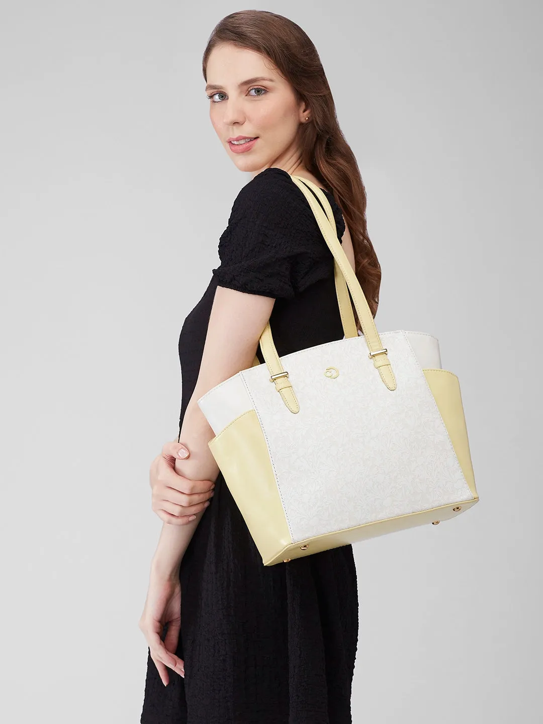 Caprese Aurora Large Yellow Tote Laptop Bag