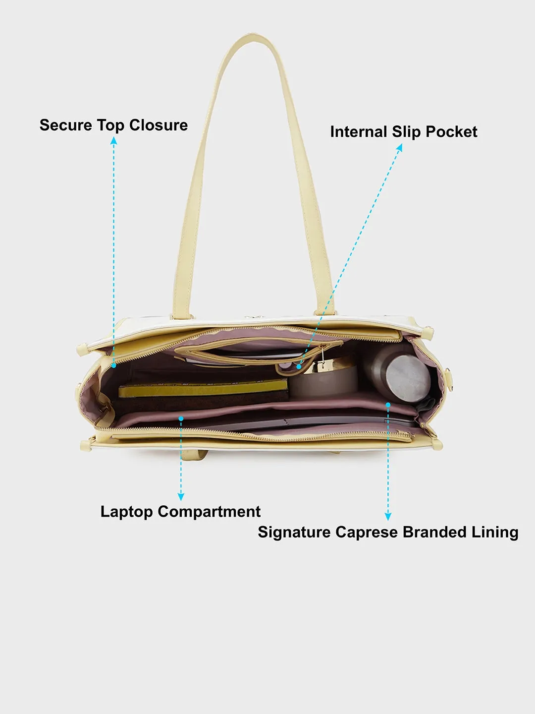 Caprese Aurora Large Yellow Tote Laptop Bag