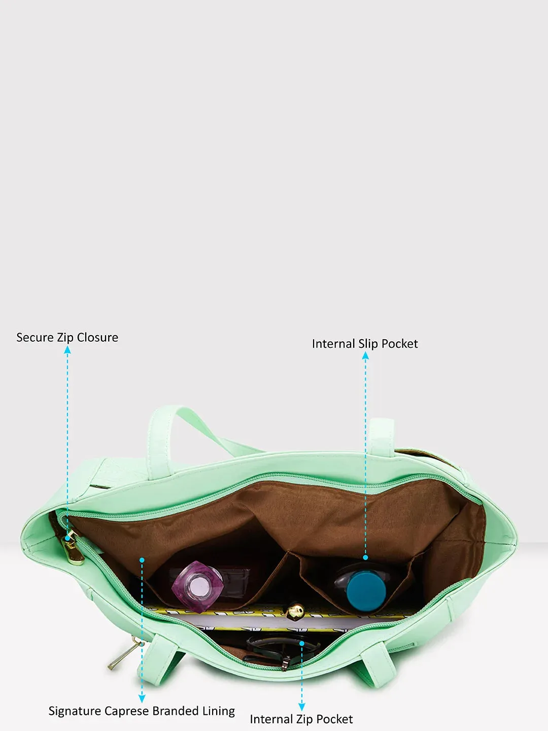 Caprese Avalon Small Green Ash Office Tote Bag