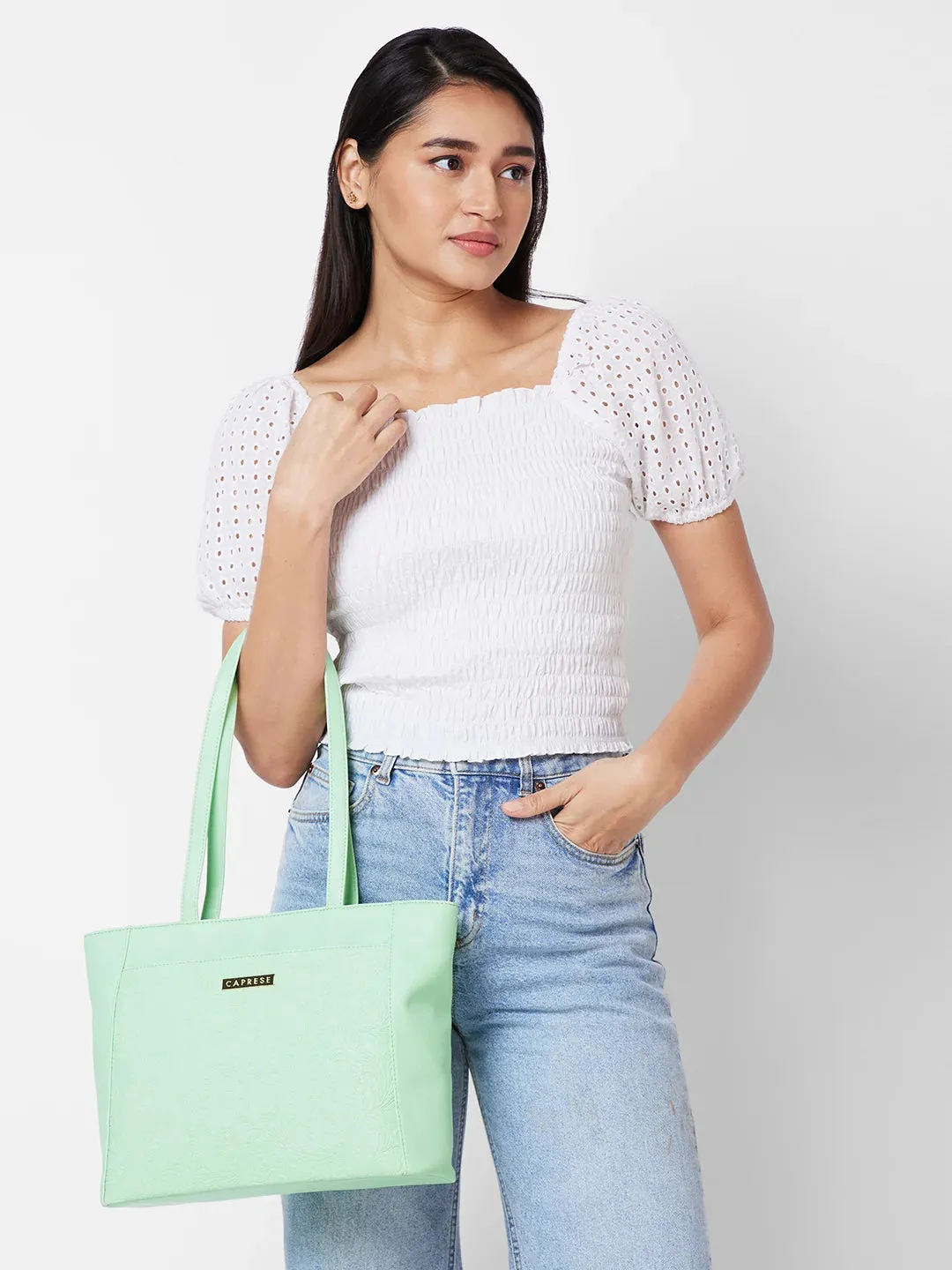 Caprese Avalon Small Green Ash Office Tote Bag