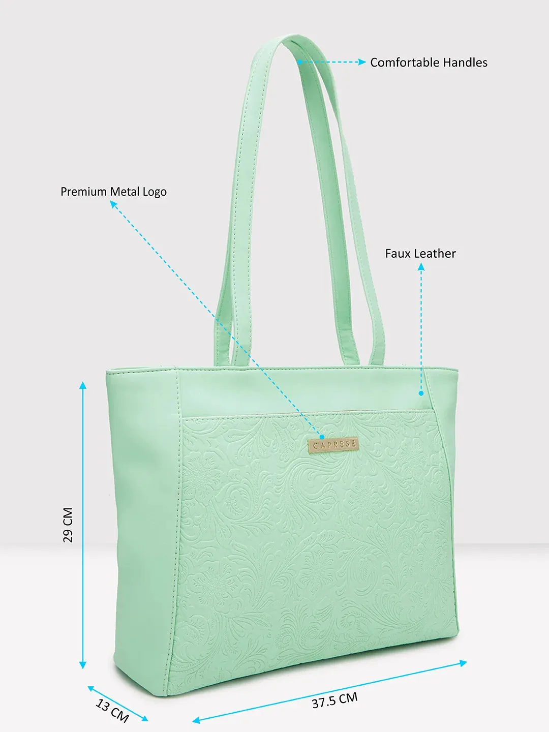 Caprese Avalon Small Green Ash Office Tote Bag