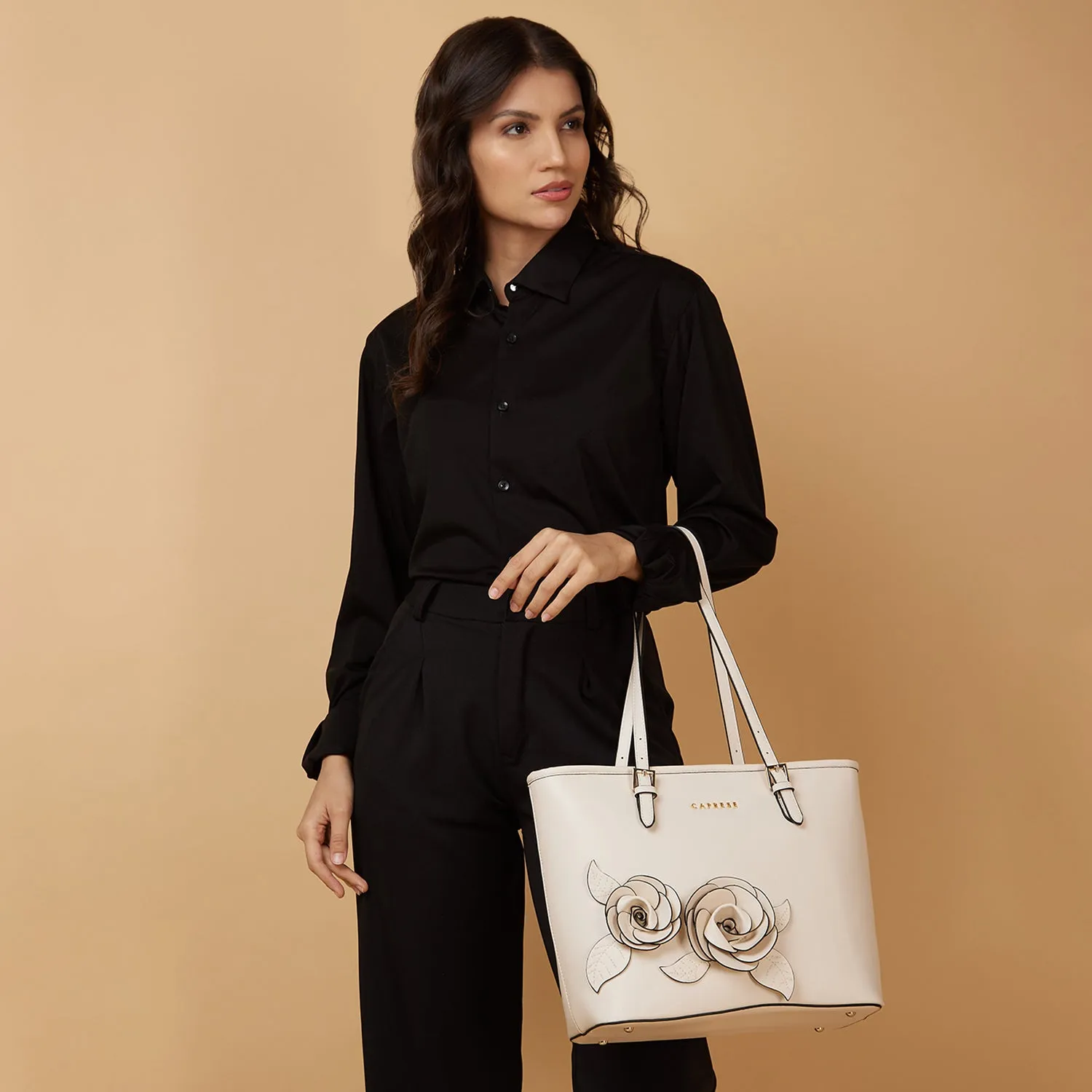 Caprese Bloom Medium Off White Tote Bag