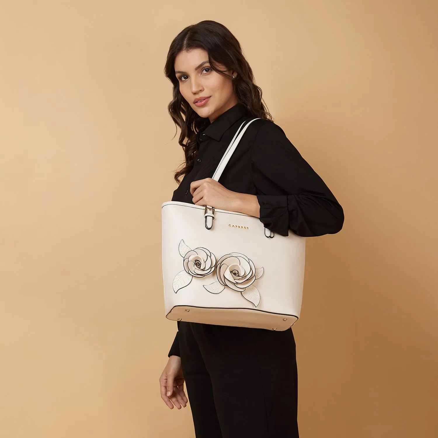 Caprese Bloom Medium Off White Tote Bag