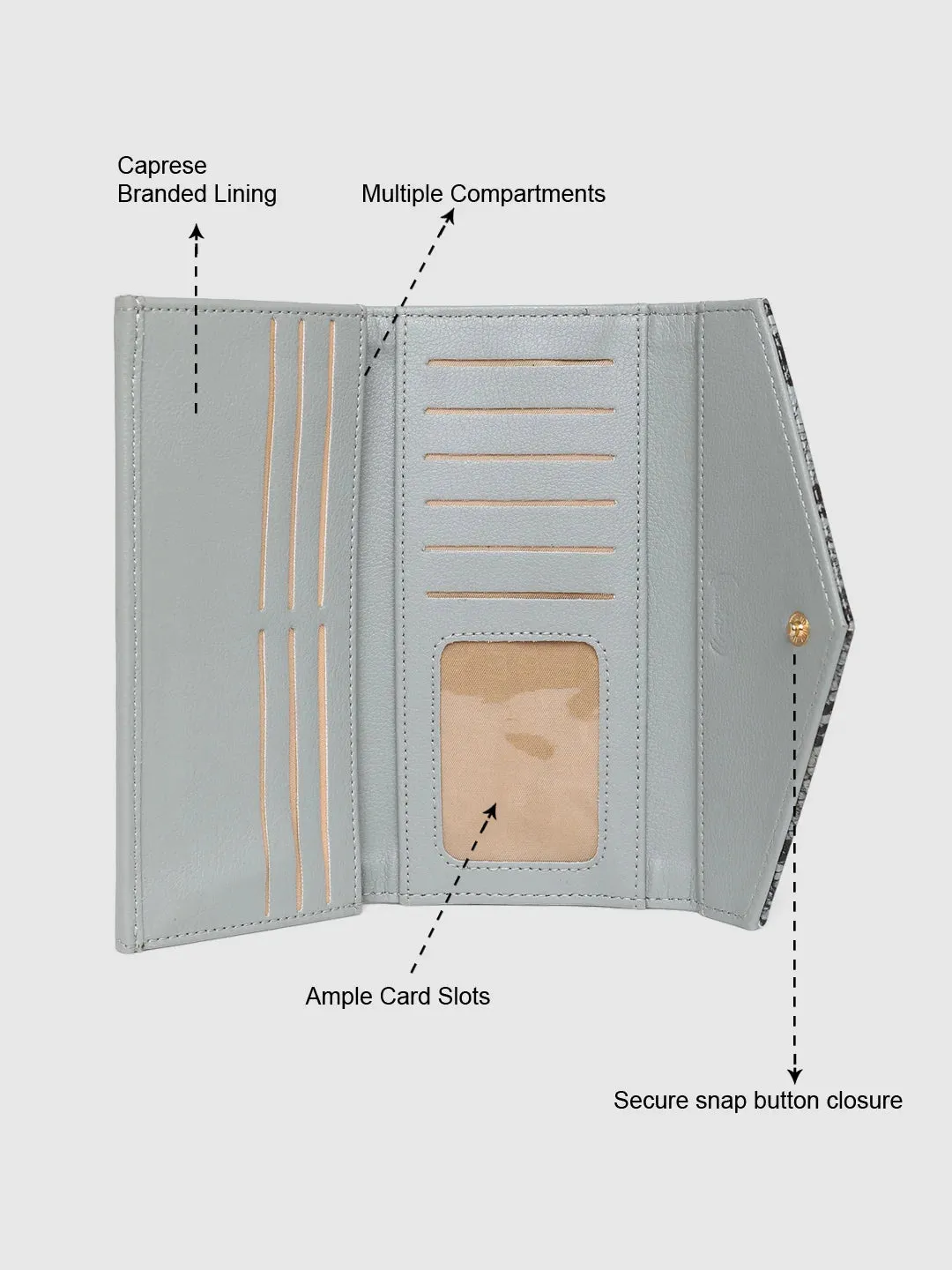 Caprese Bluma Large Grey Flapover Wallet