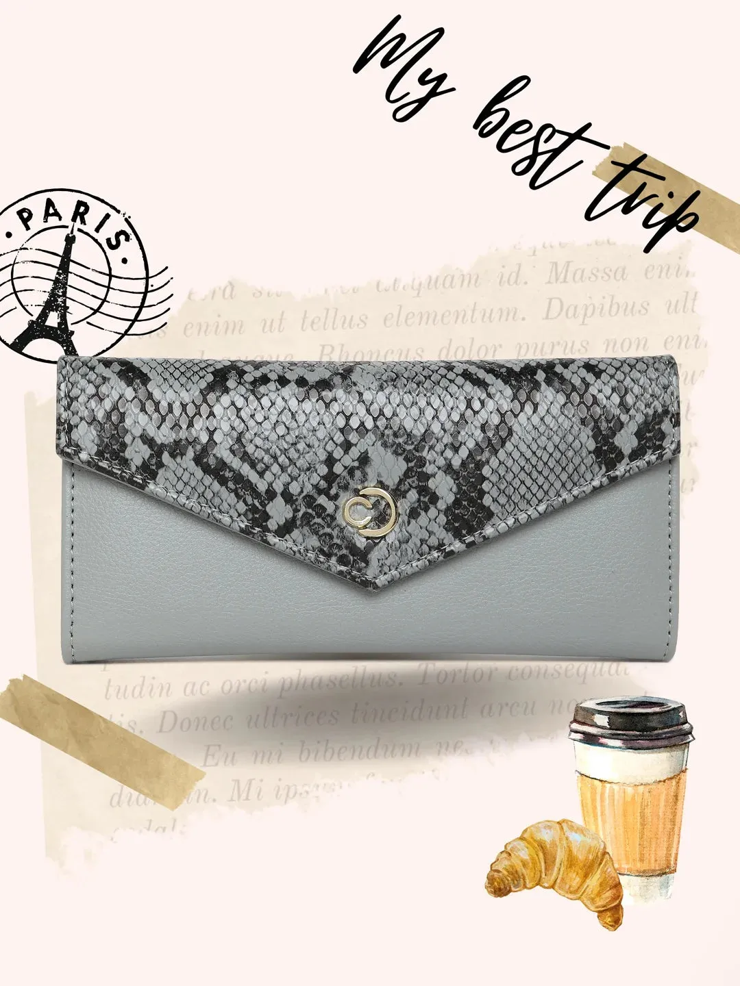 Caprese Bluma Large Grey Flapover Wallet