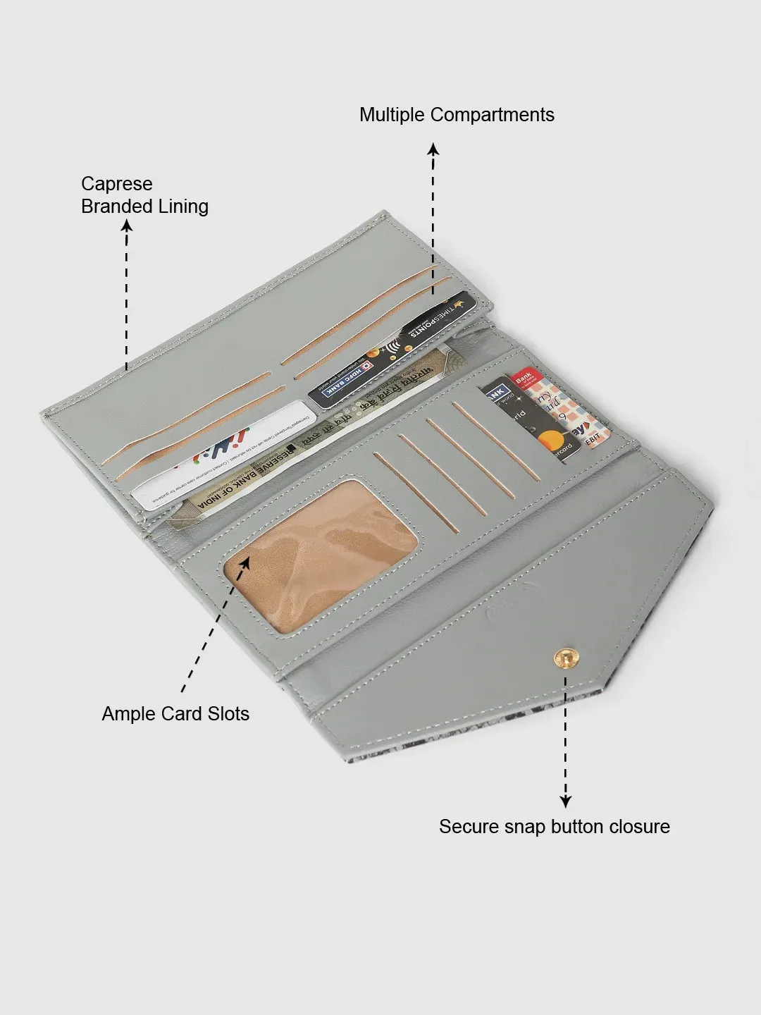 Caprese Bluma Large Grey Flapover Wallet