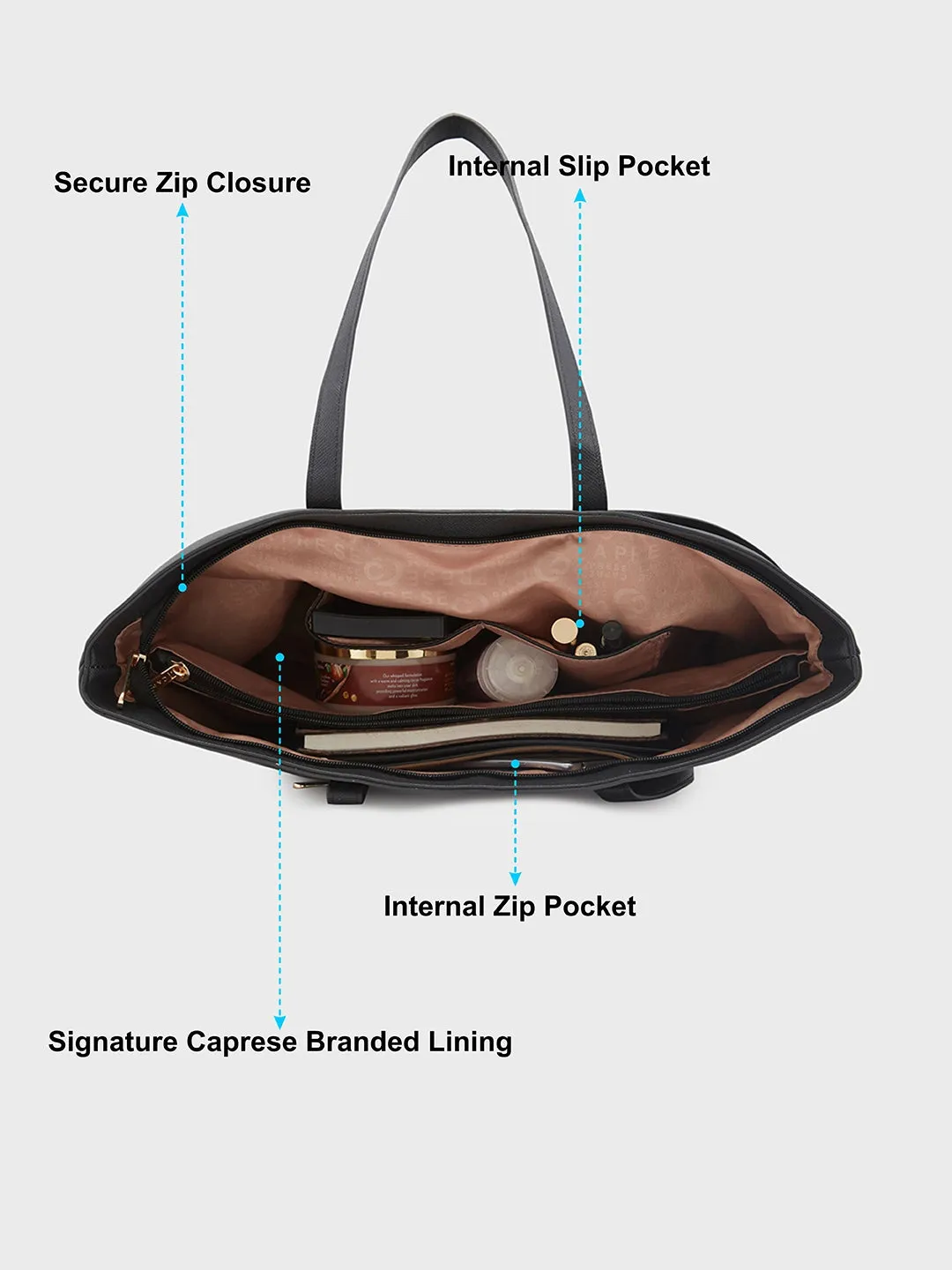 Caprese Daphny Large Black Tote Bag