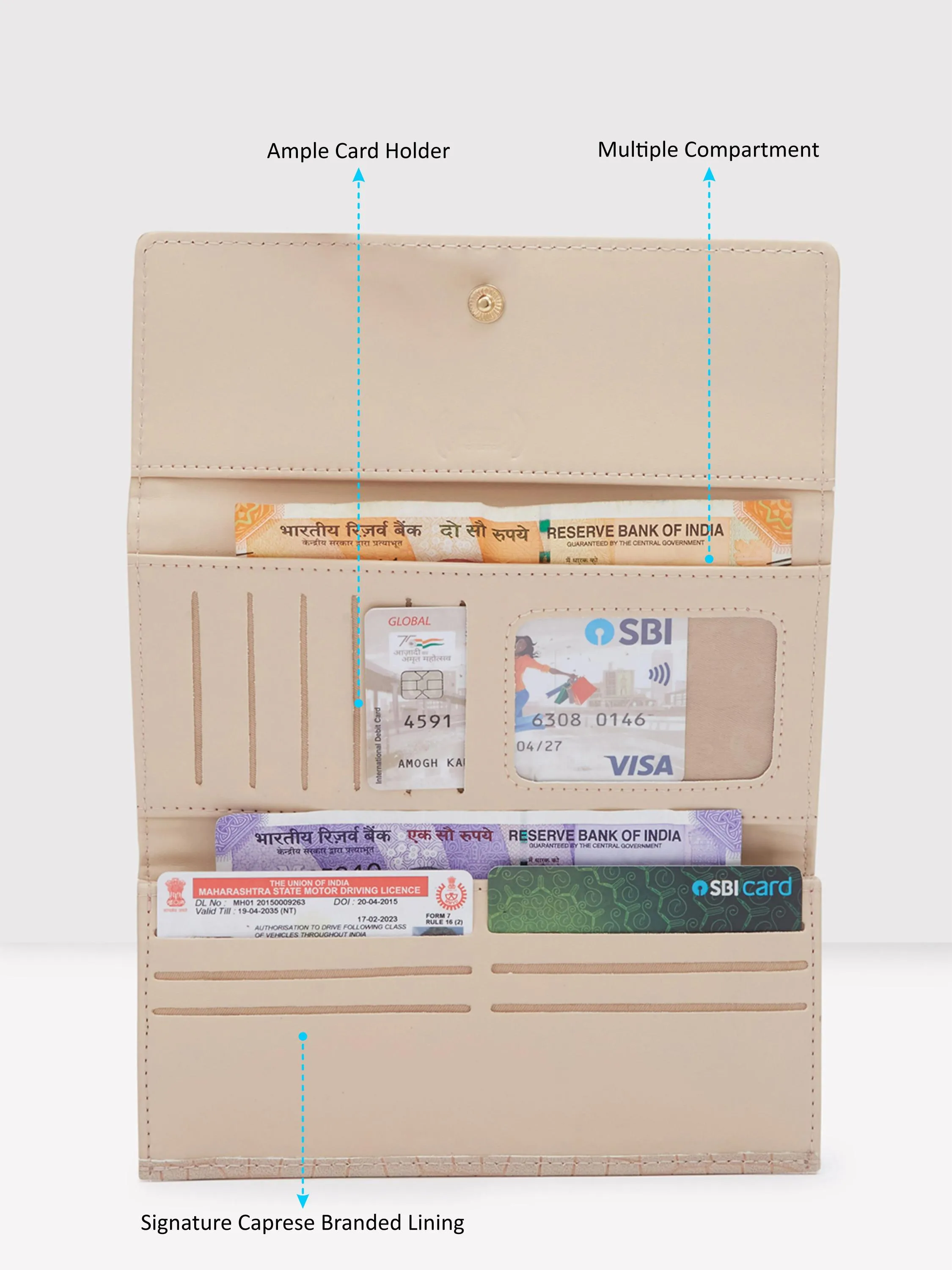 Caprese Dorrita Medium Beige Flapover Wallet
