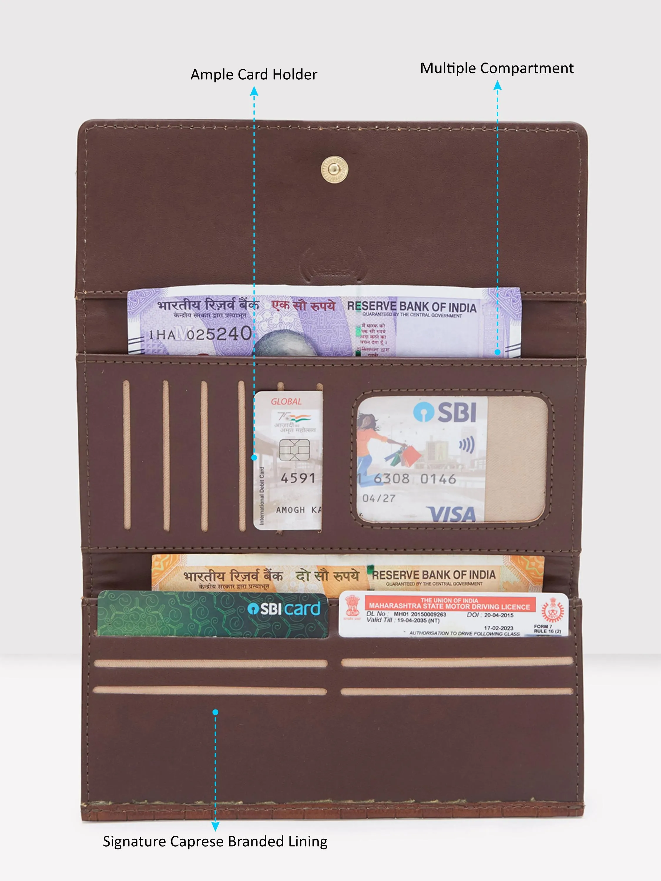Caprese Dorrita Medium Brown Flapover Wallet