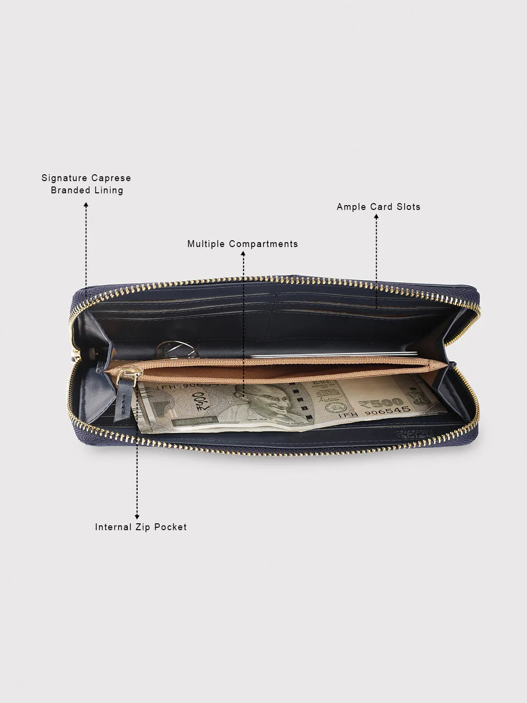 Caprese Emma Large Navy Zip Around Wallet