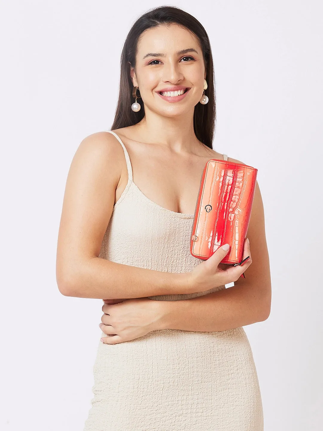 Caprese Eva Sling Large Coral Zip Around Wallet