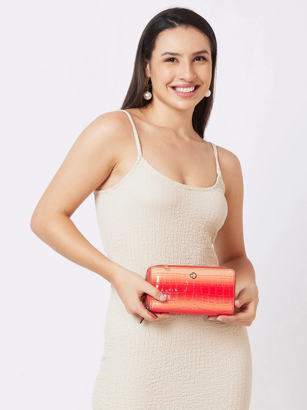 Caprese Eva Sling Large Coral Zip Around Wallet