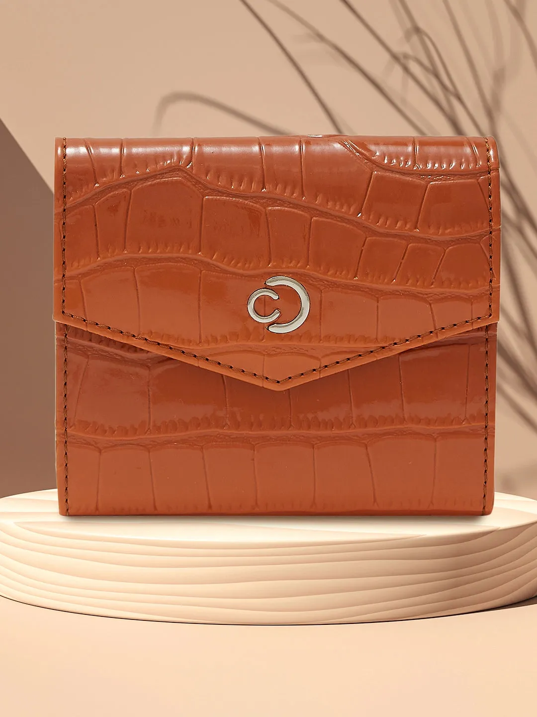 Caprese Eva Small Tan Flapover Wallet