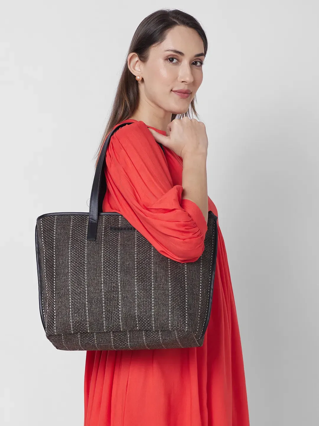 Caprese Evana Medium Striped Brown Tote Bag