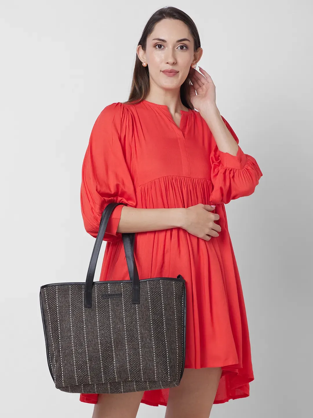 Caprese Evana Medium Striped Brown Tote Bag