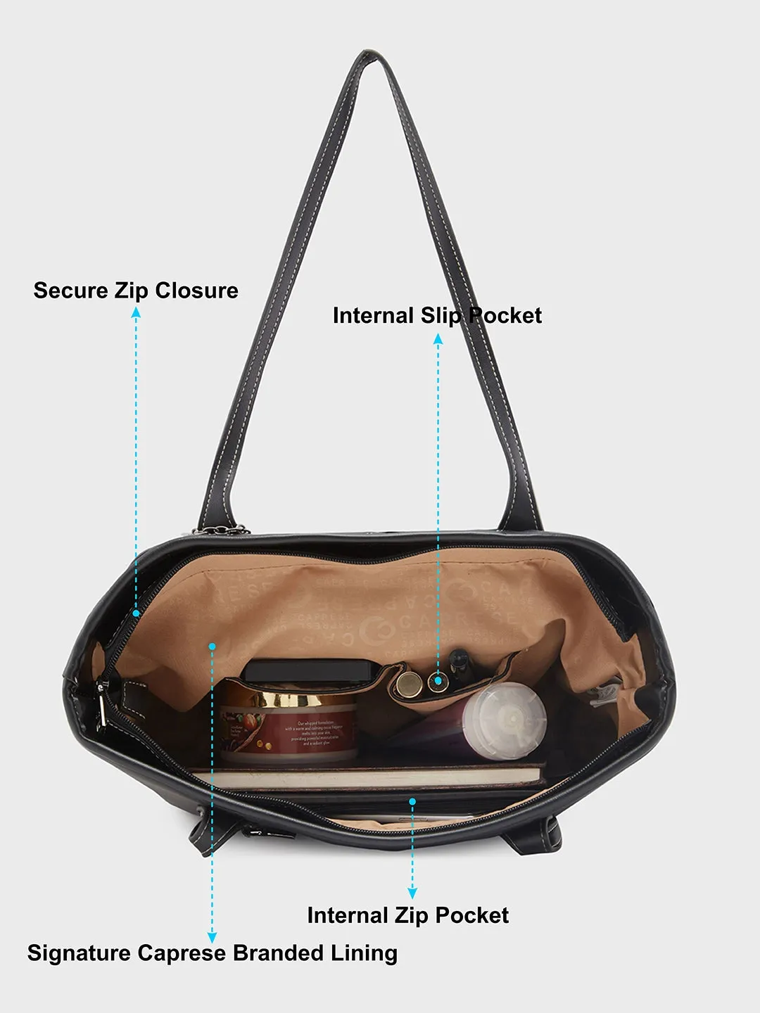 Caprese Gypsy Medium Black Tote Bag