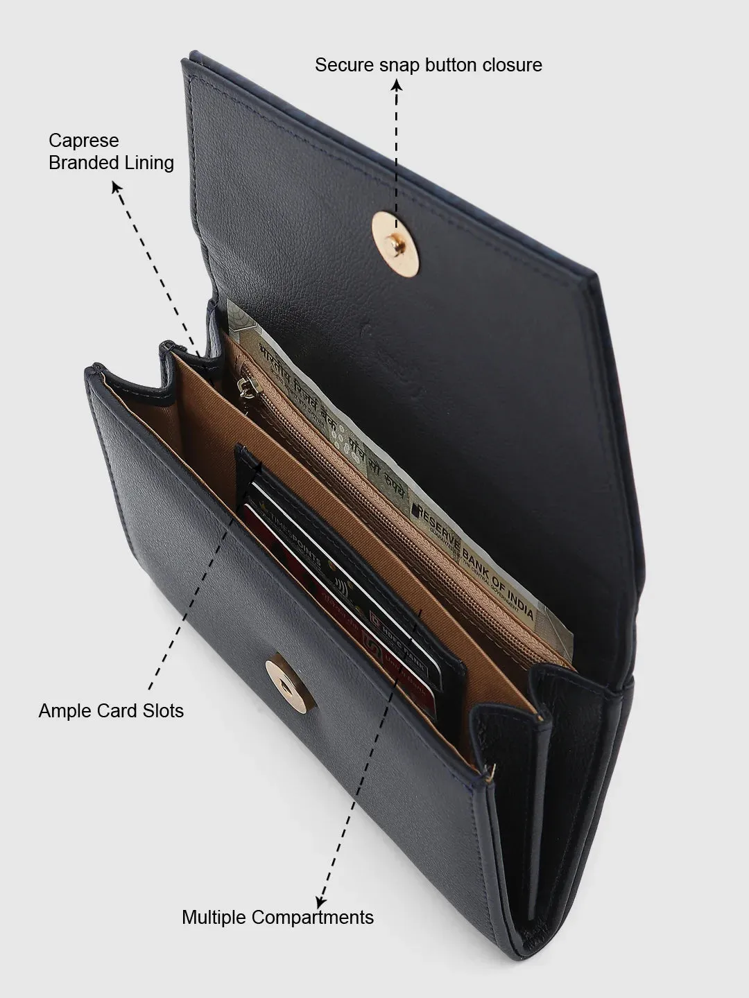 Caprese Helene Large Navy Flapover Wallet