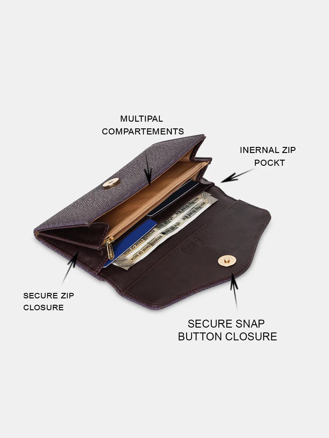 Caprese Ingrid Large Plum Flapover Wallet