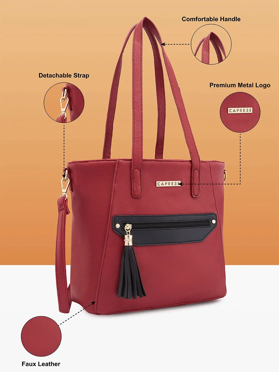 Caprese Jane Large Deep Red Tote Bag