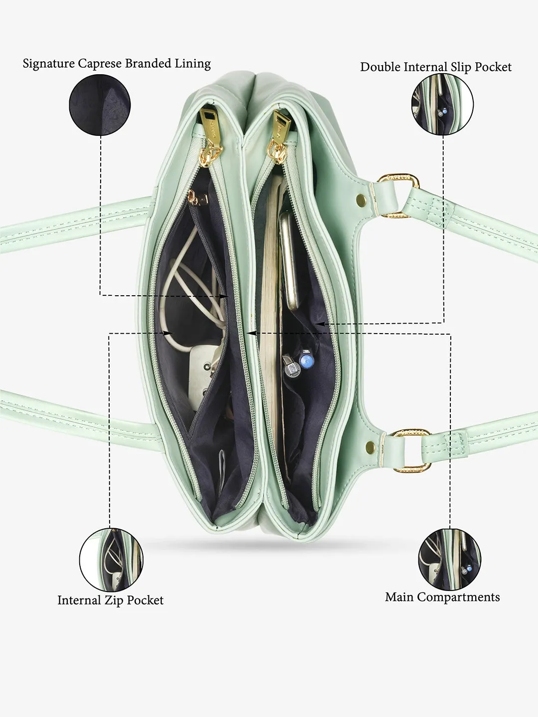 Caprese Jessica Medium Green Tote Bag