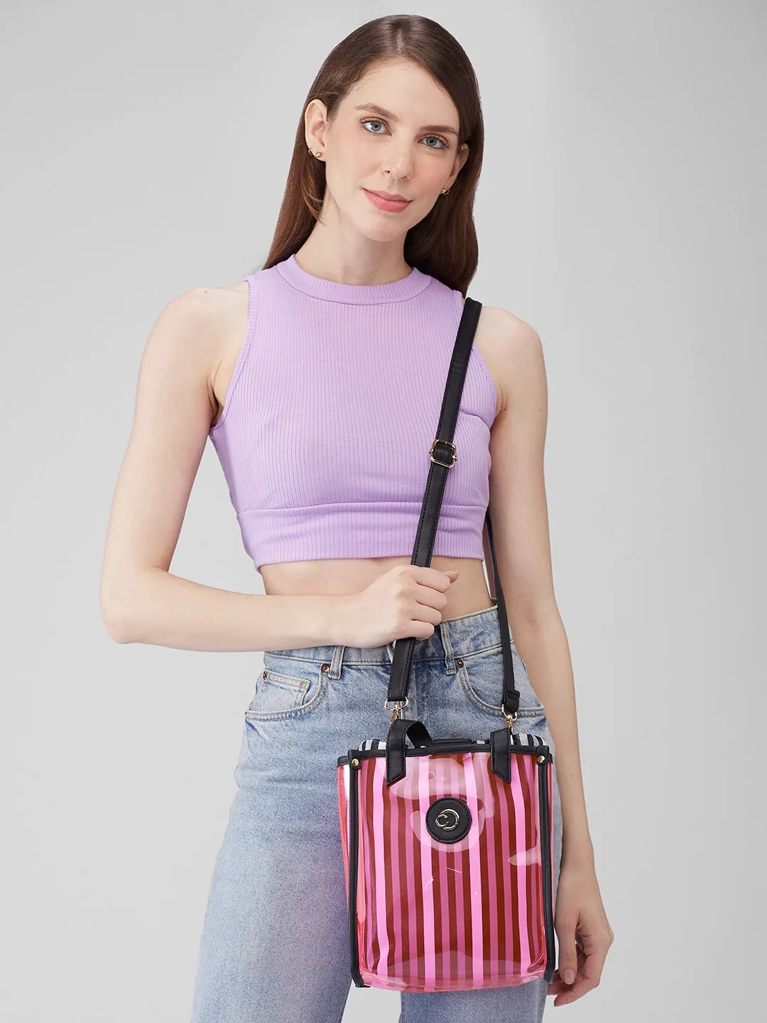 Caprese Josie Small Plastic PinkTote Bag