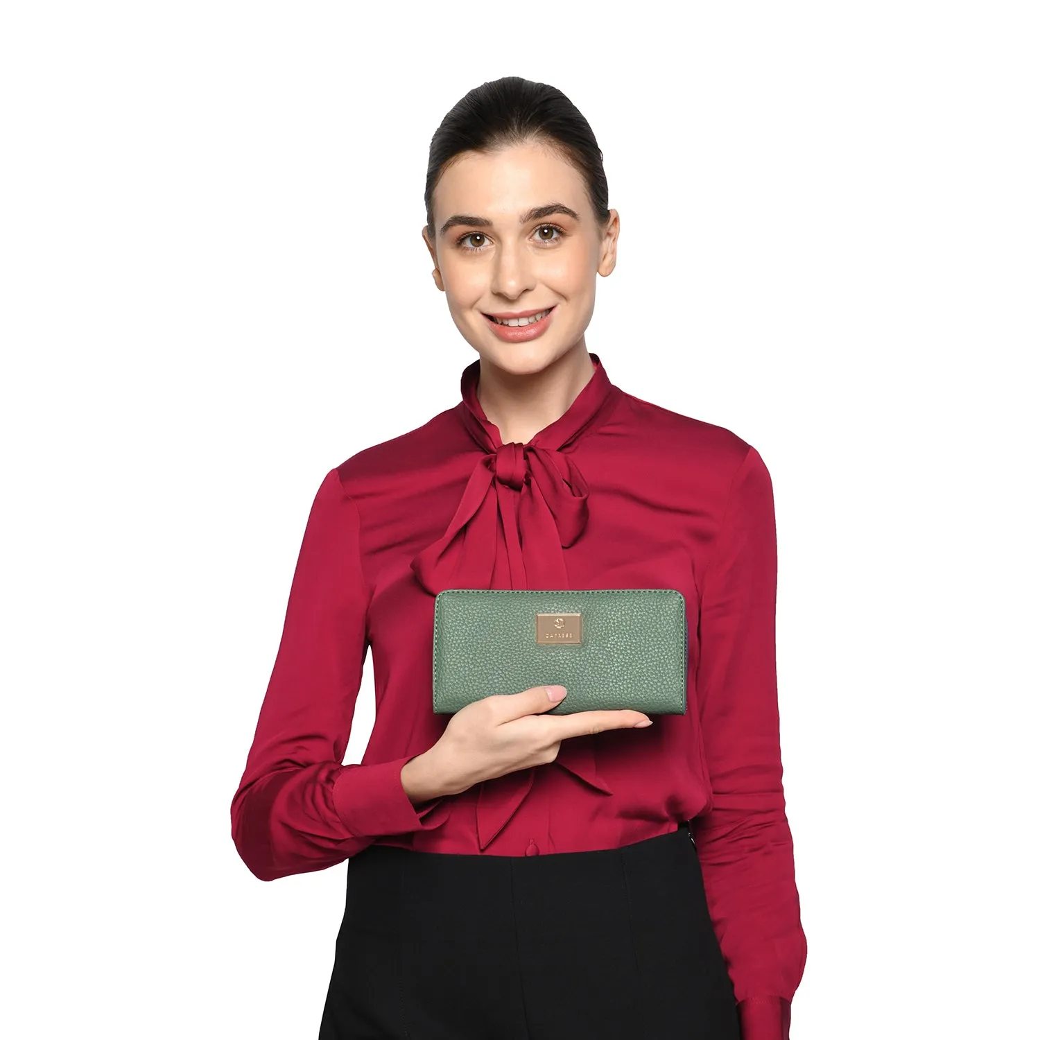 Caprese Kristin Medium Dull Green Fold Wallet