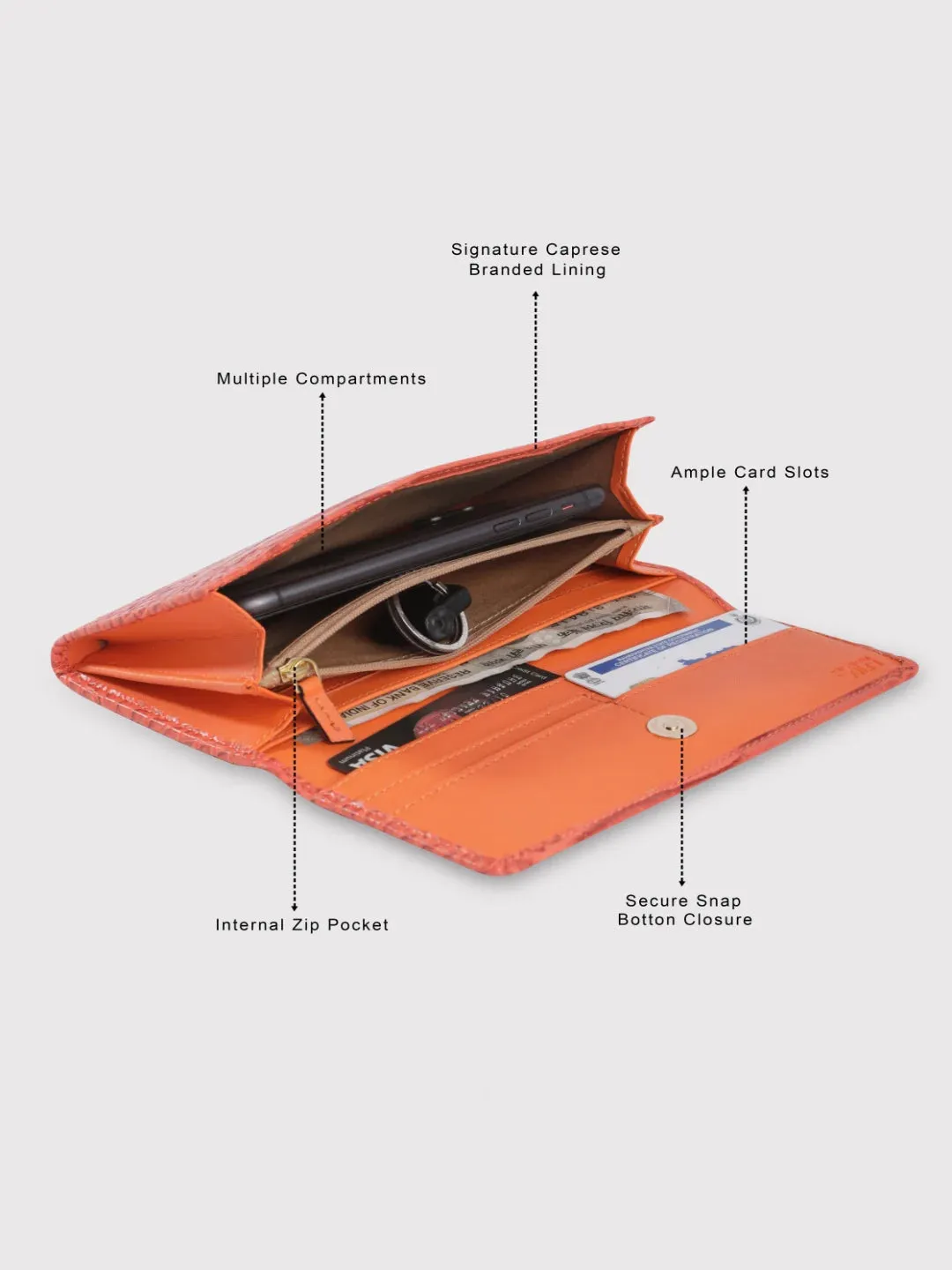 Caprese Luna Medium Orange Flap Wallet