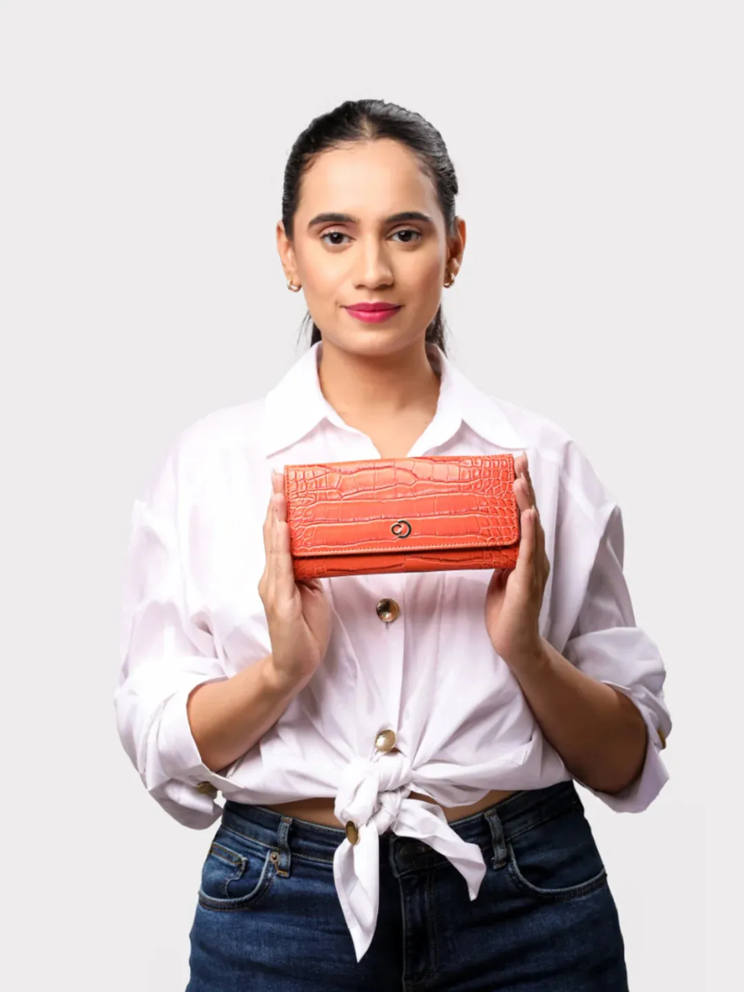 Caprese Luna Medium Orange Flap Wallet