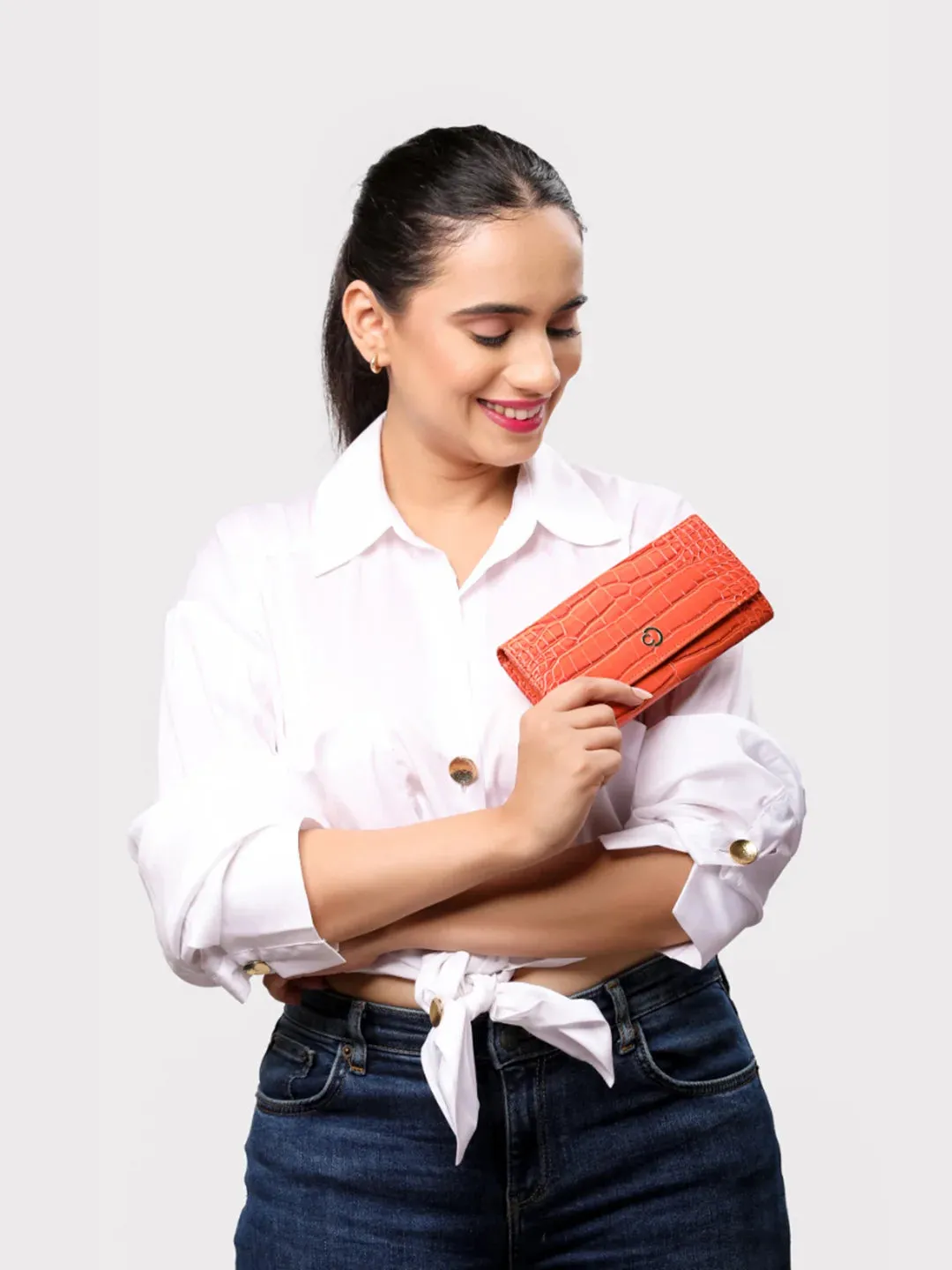 Caprese Luna Medium Orange Flap Wallet