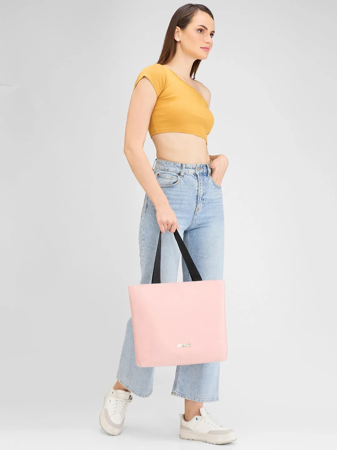Caprese Macy Large Pink & Black Tote Bag