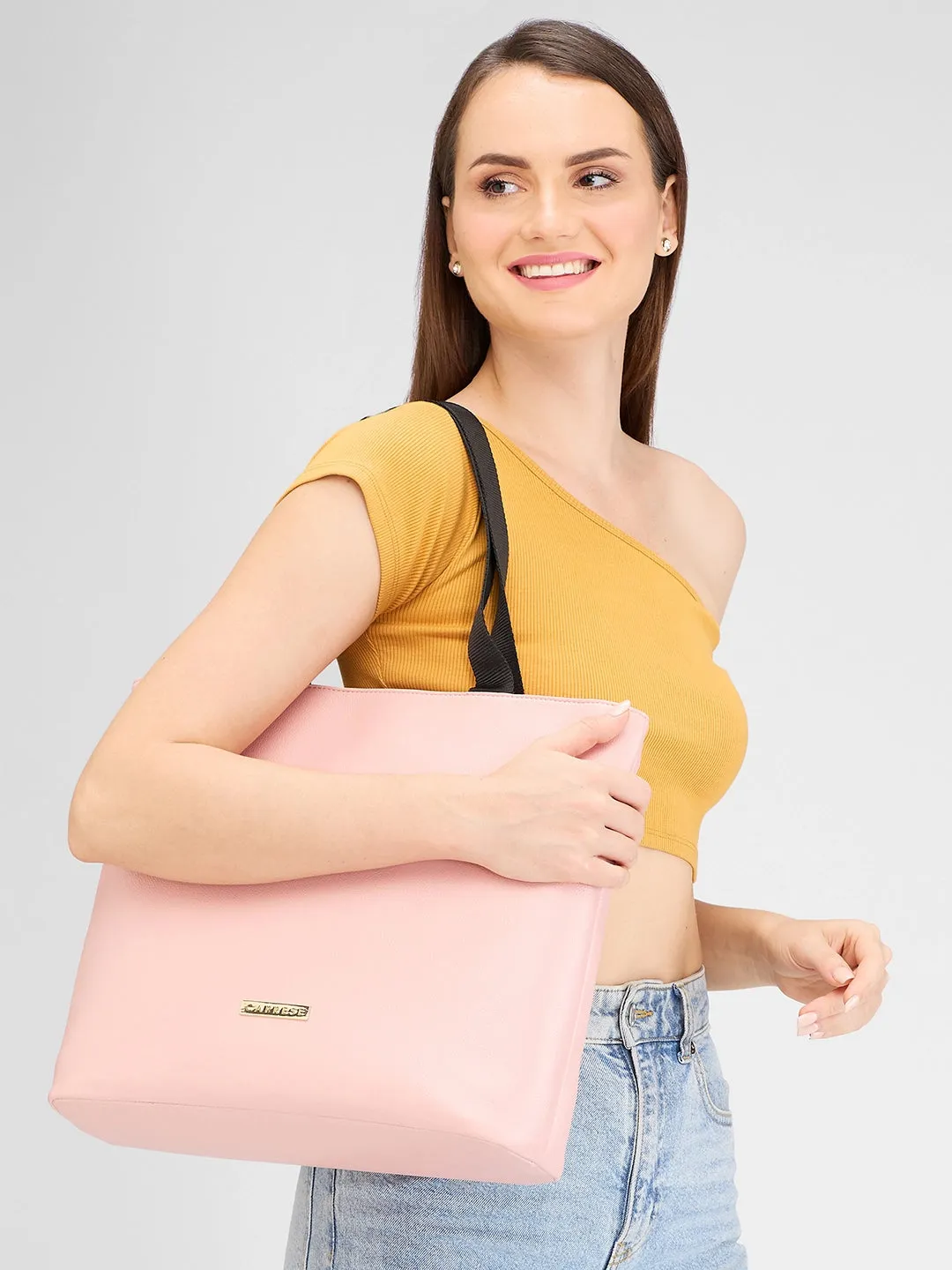 Caprese Macy Large Pink & Black Tote Bag