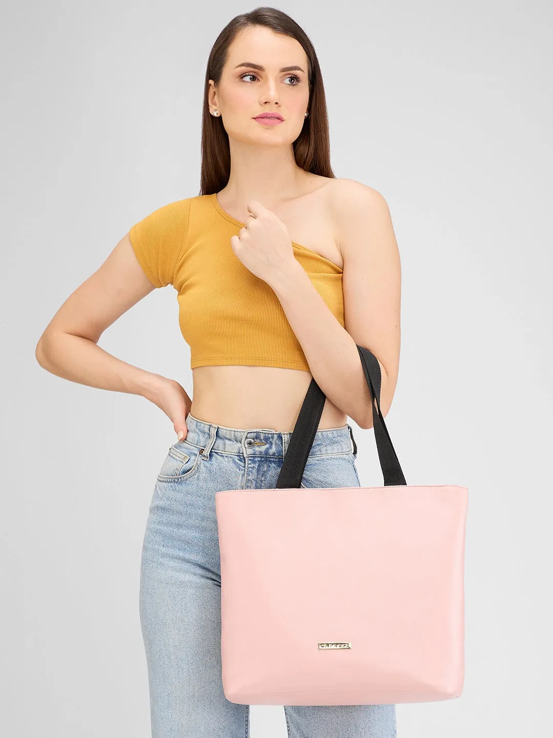 Caprese Macy Large Pink & Black Tote Bag